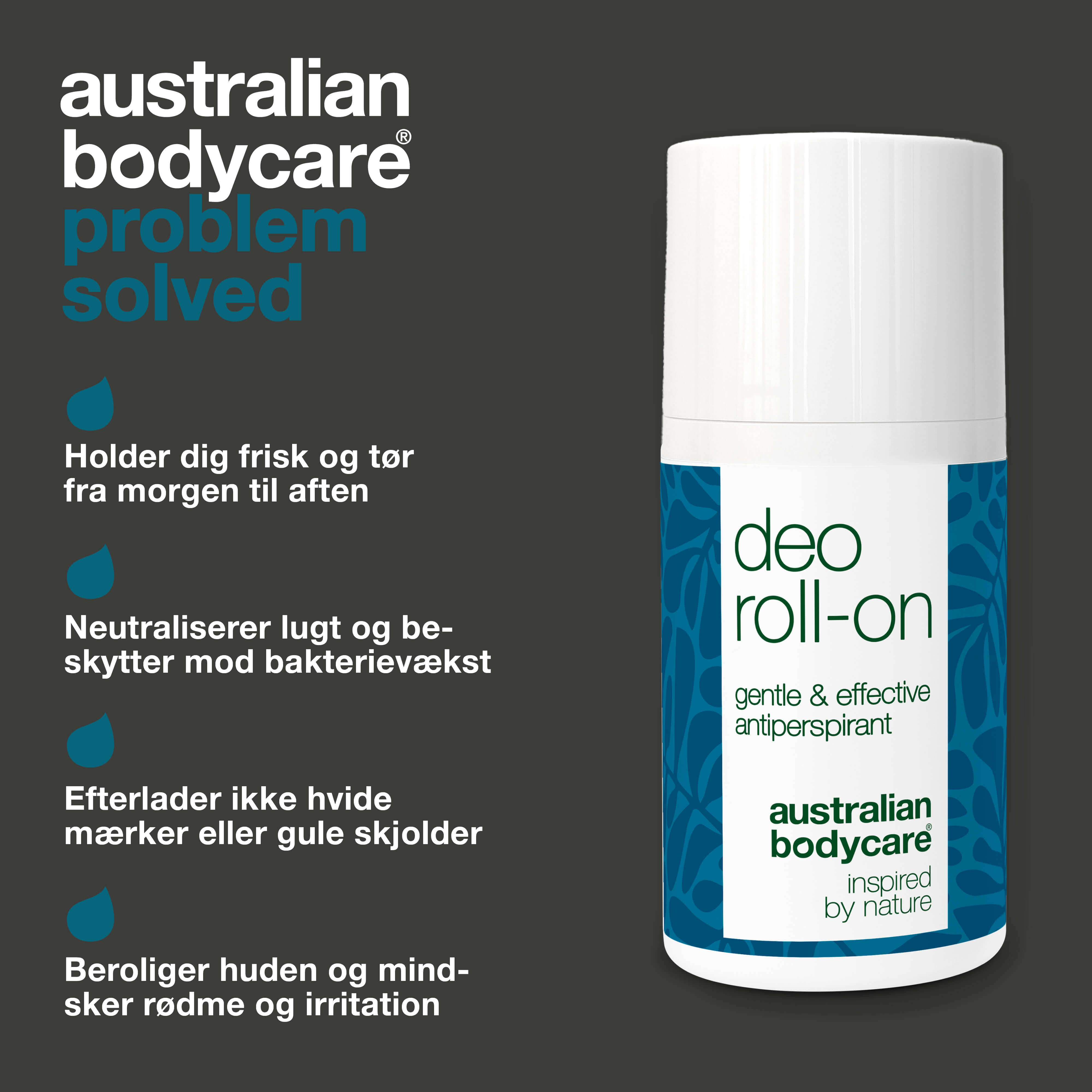 Roll-on Deo til daglig beskyttelse mod sved, dårlig lugt, røde knopper og skjolder. Med 4-terpineol, Glycerin, Lactic Acid og Vitamin E.