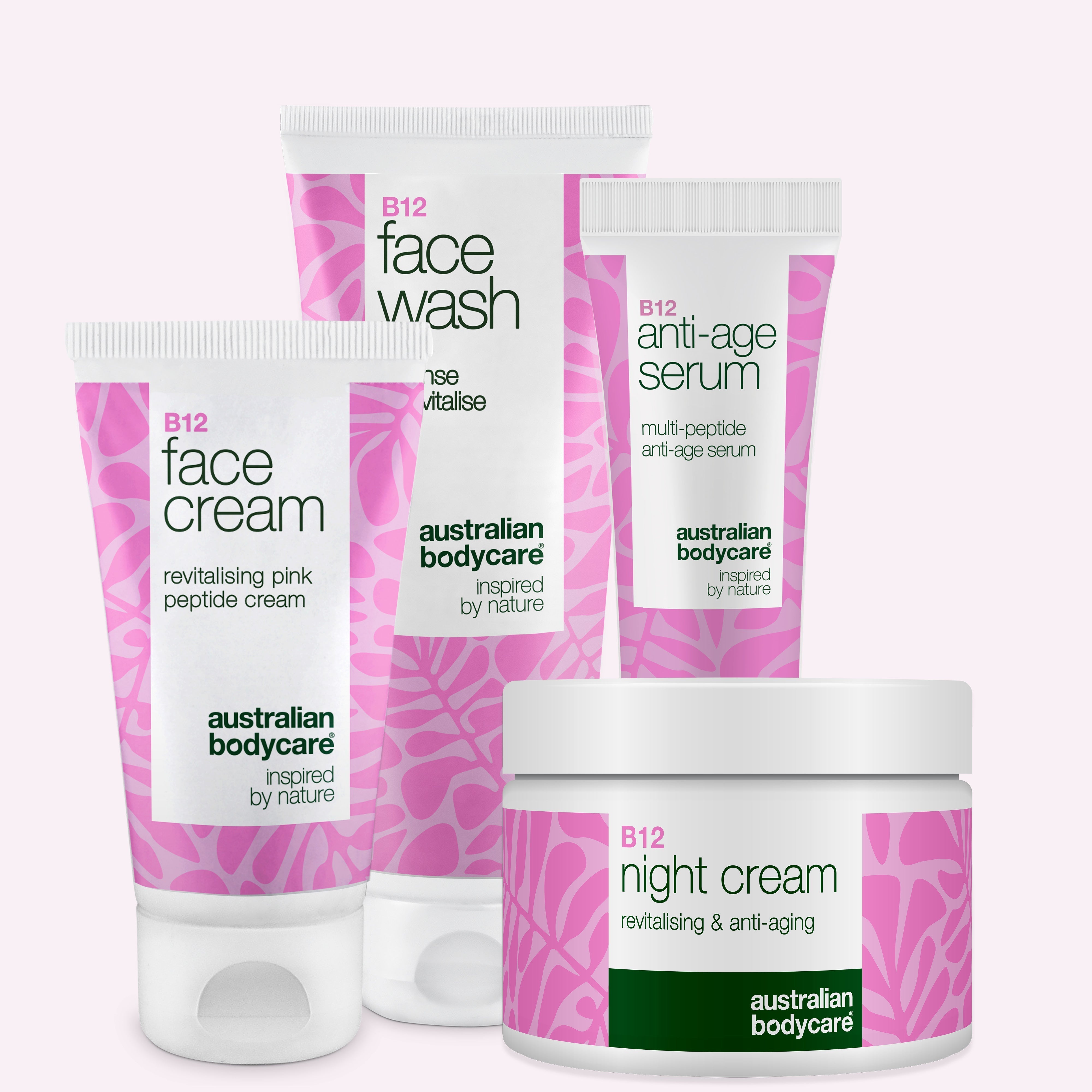 Vitamin B12 Anti-aging sæt med ansigtscreme, ansigtsrens, anti-age serum og nat creme