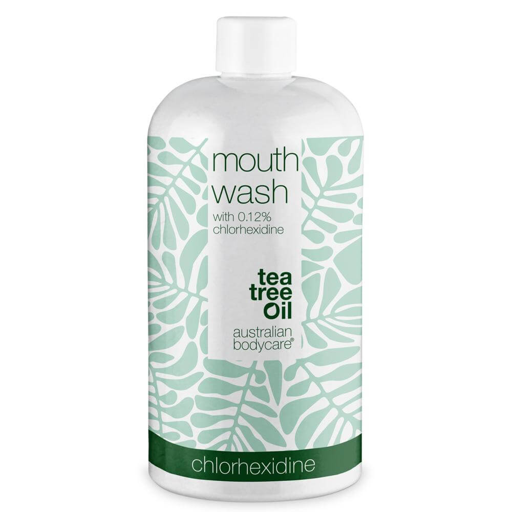 Klorhexidin mundskyl 0,12% med Tea Tree Oil - Mundskyllevæske til daglig pleje af ømt tandkød, paradentose og dårlig ånde
