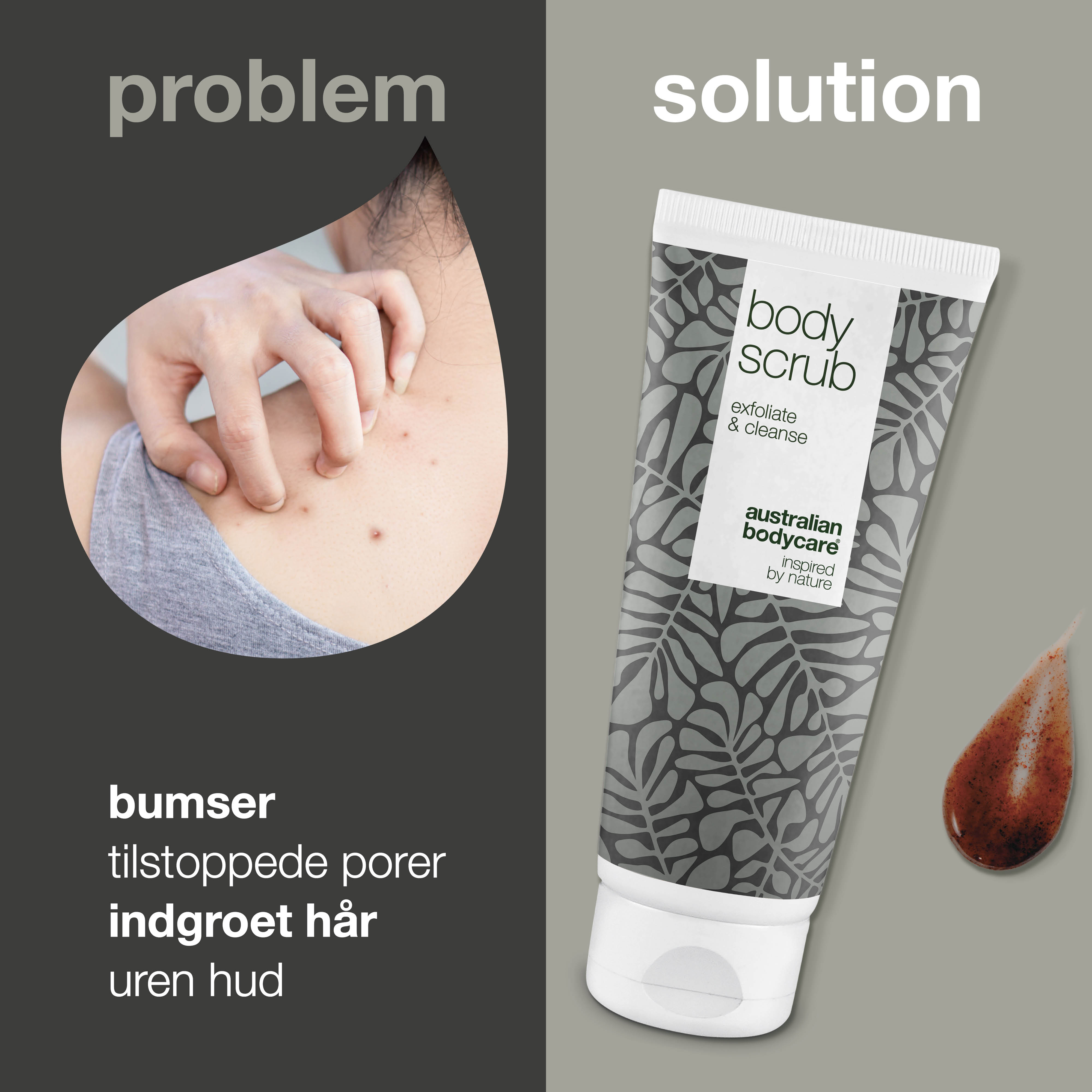 Body Scrub til bumser og uren hud på kroppen — Eksfoliering med 100% naturlig Tea Tree Oil - Også til intim brug