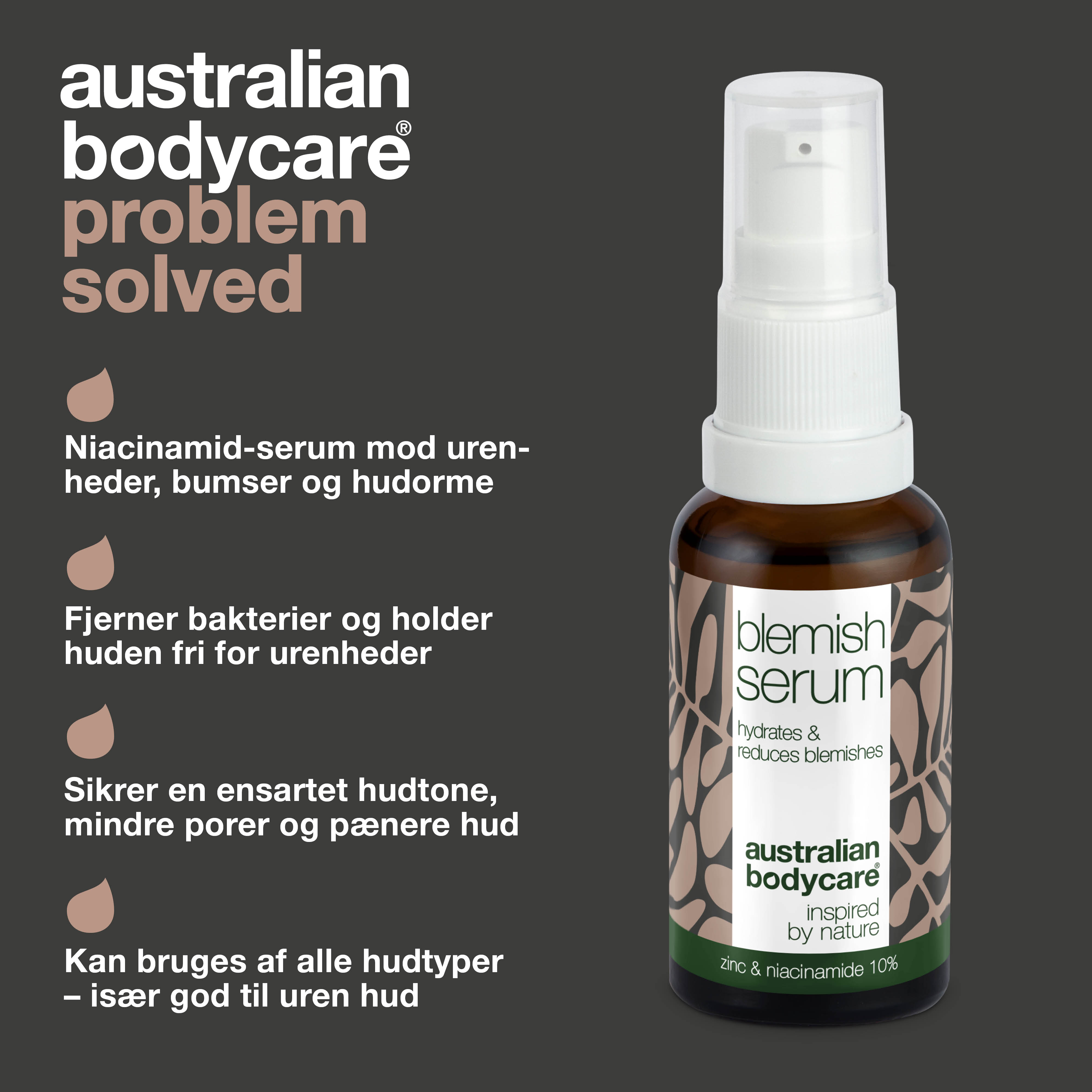 Niacinamide serum til bumser og uren hud — Med Niacinamid 10%, Zink 1% og Tea Tree Oil til uren & fedtet hud