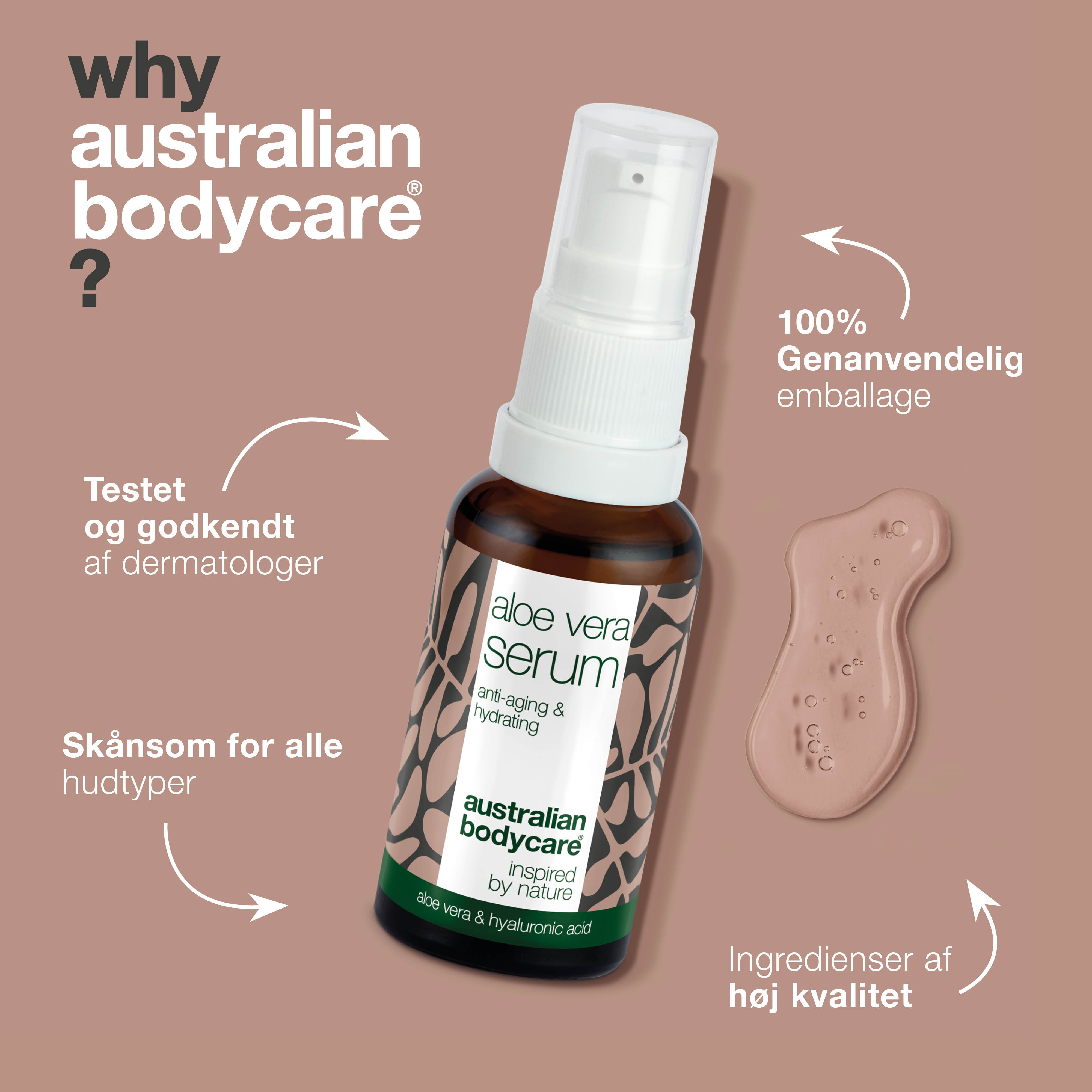 Aloe Vera Bio & C,E, F vitamin Anti age Serum — Serum med Aloe Vera, Tea Tree Oil og Hyaluronsyre mod rynker