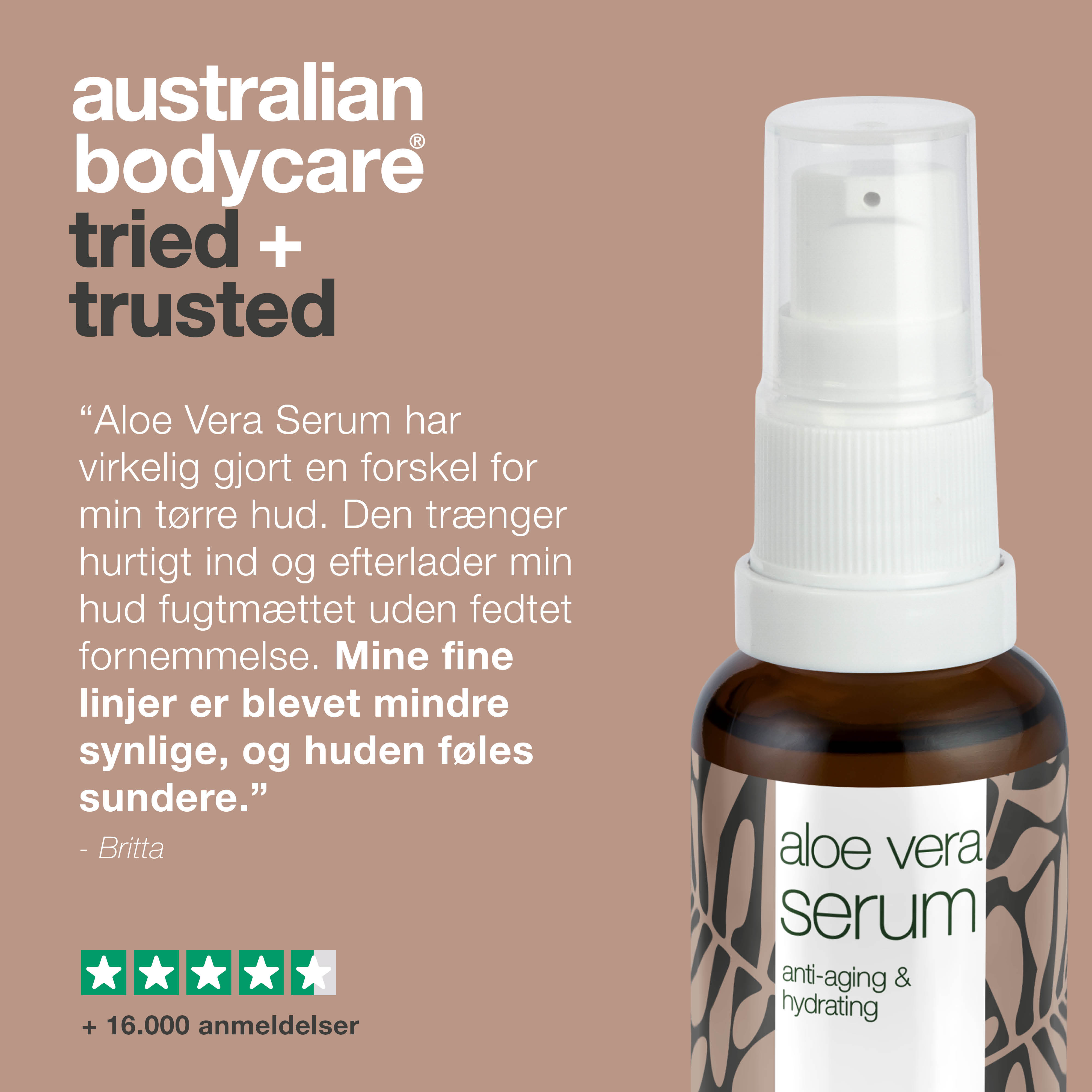 Aloe Vera Bio & C,E, F vitamin Anti age Serum — Serum med Aloe Vera, Tea Tree Oil og Hyaluronsyre mod rynker