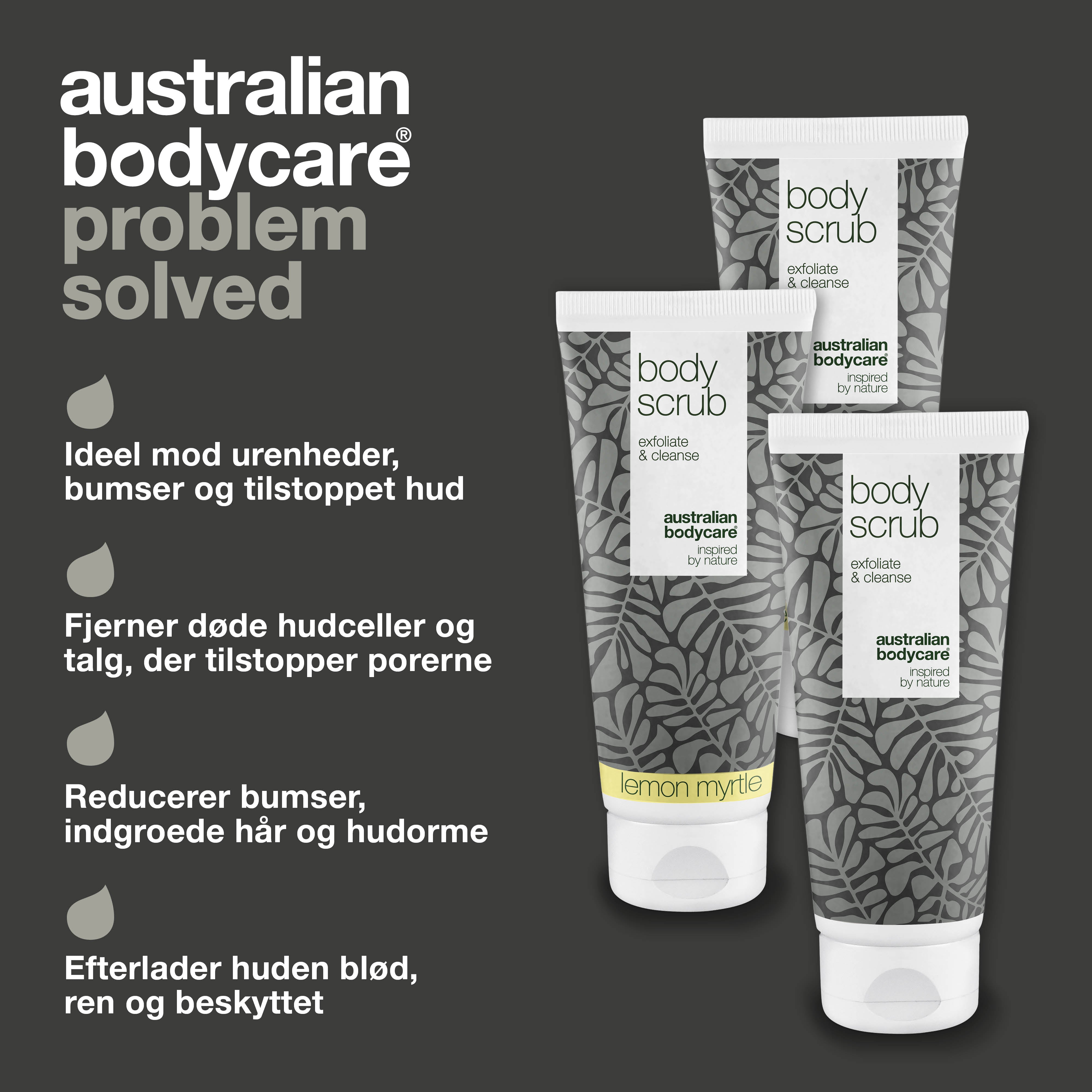 3 for 2 Body Scrub  - pakketilbud — Pakketilbud med 3 body scrubs (200 ml): 2x Lemon Myrtle & 1x Tea Tree Oil