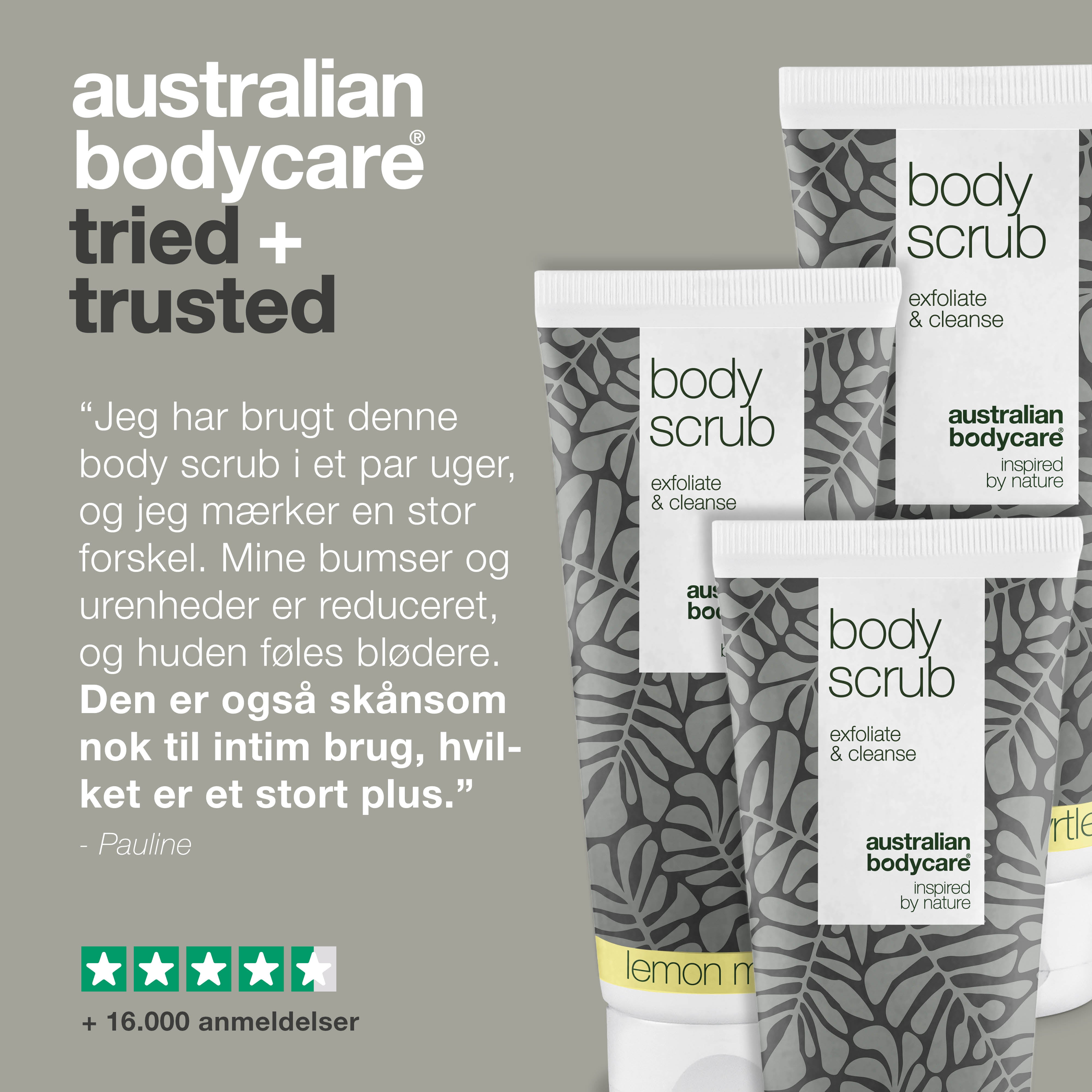 3 for 2 Body Scrub  - pakketilbud — Pakketilbud med 3 body scrubs (200 ml): 2x Lemon Myrtle & 1x Tea Tree Oil