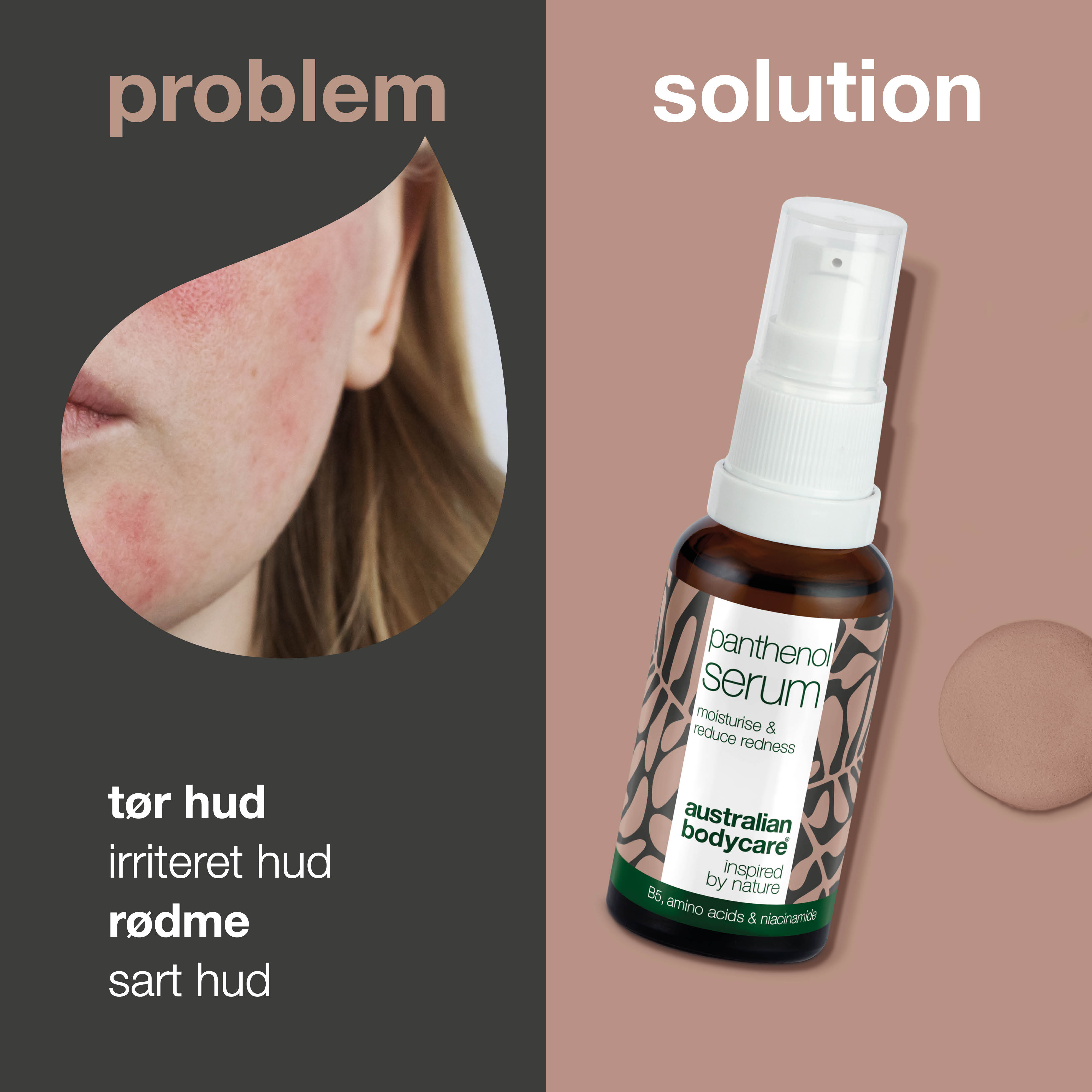 Panthenol Serum til rødme, tør og sart hud — Serum med Provitamin B5 & Niacinamid til pleje af rødme & rosacea