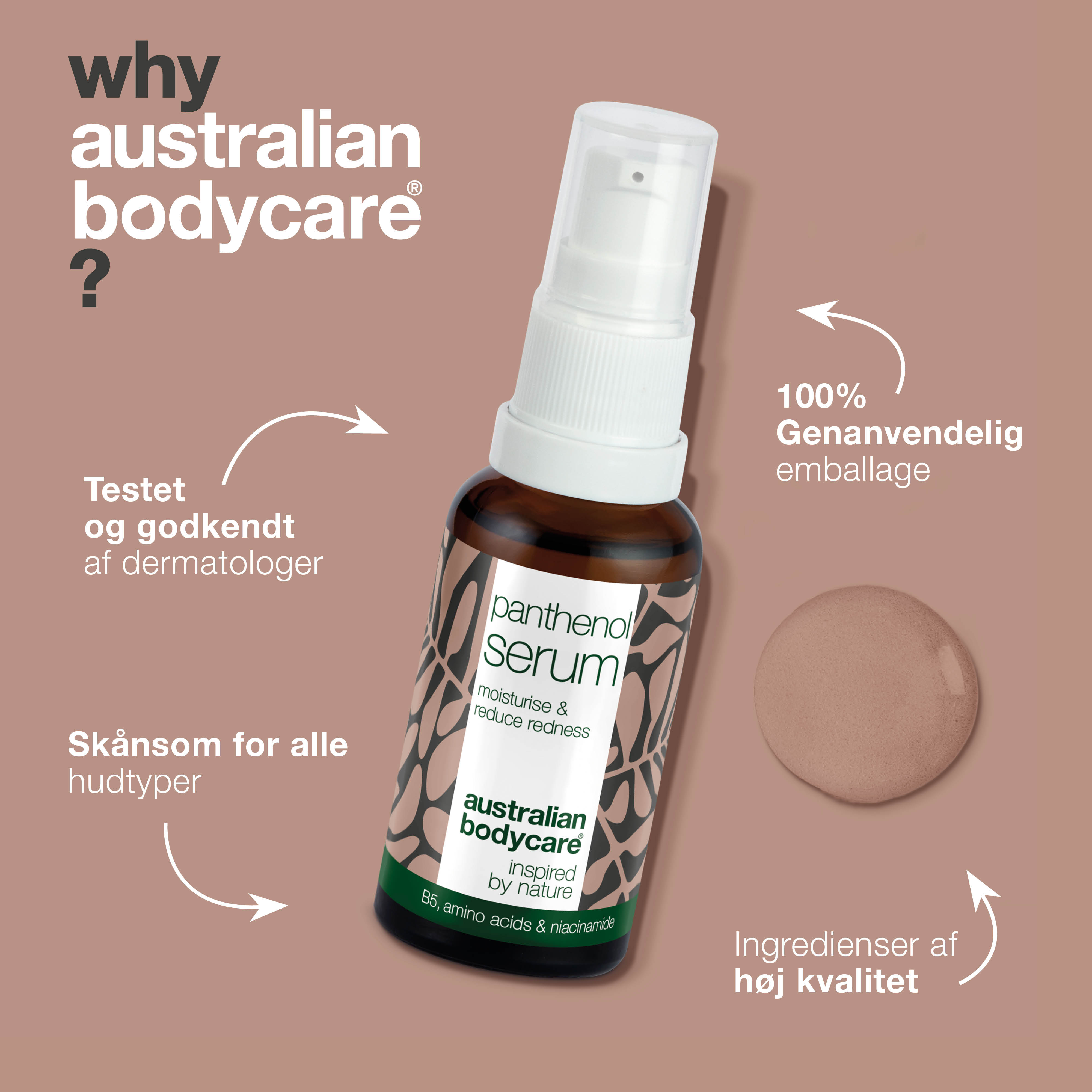 Panthenol Serum til rødme, tør og sart hud — Serum med Provitamin B5 & Niacinamid til pleje af rødme & rosacea