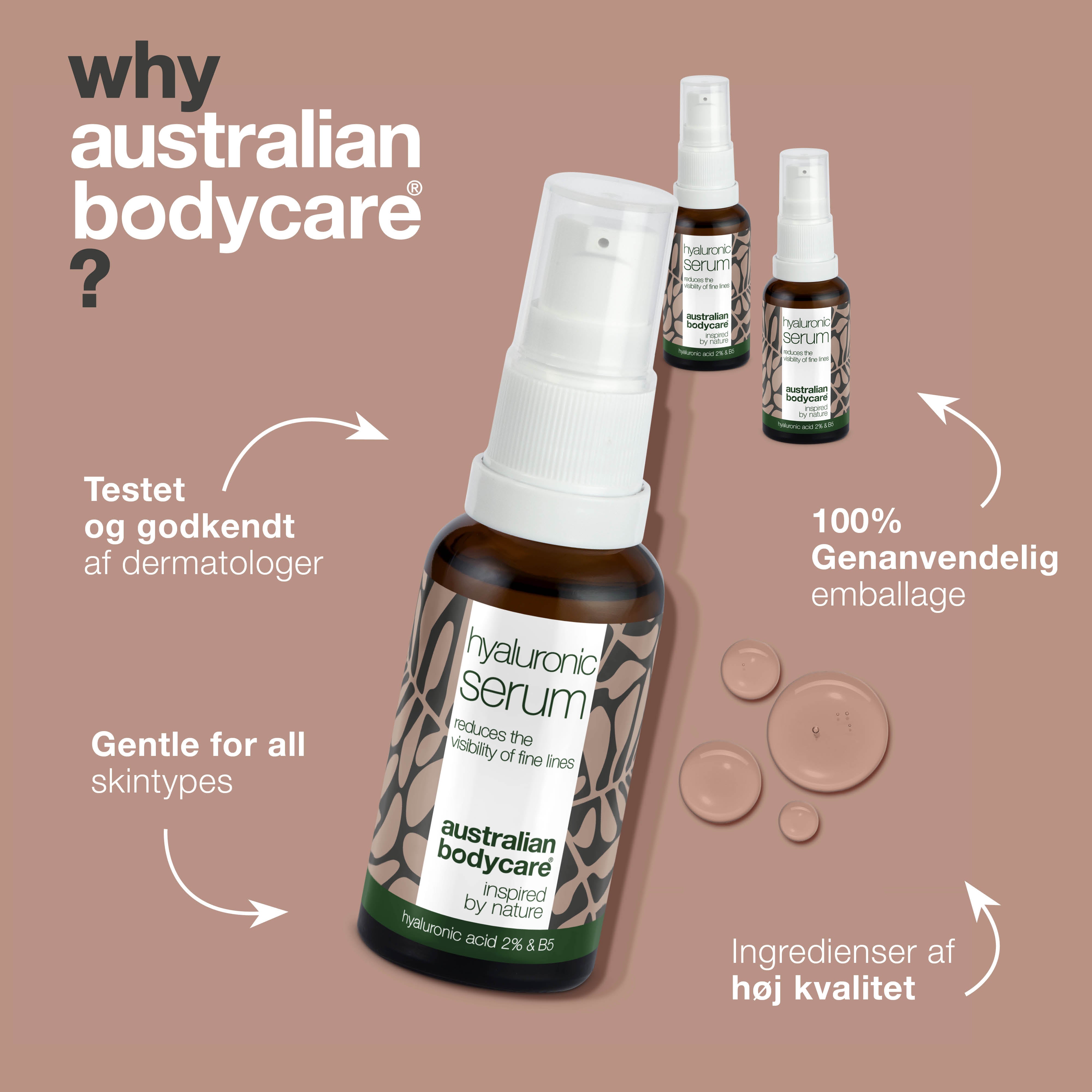 3 Hyaluronsyre Serum for glød og fine linjer — Med Hyaluronsyre 2% & B5 vitamin til fine linjer & dybe furer