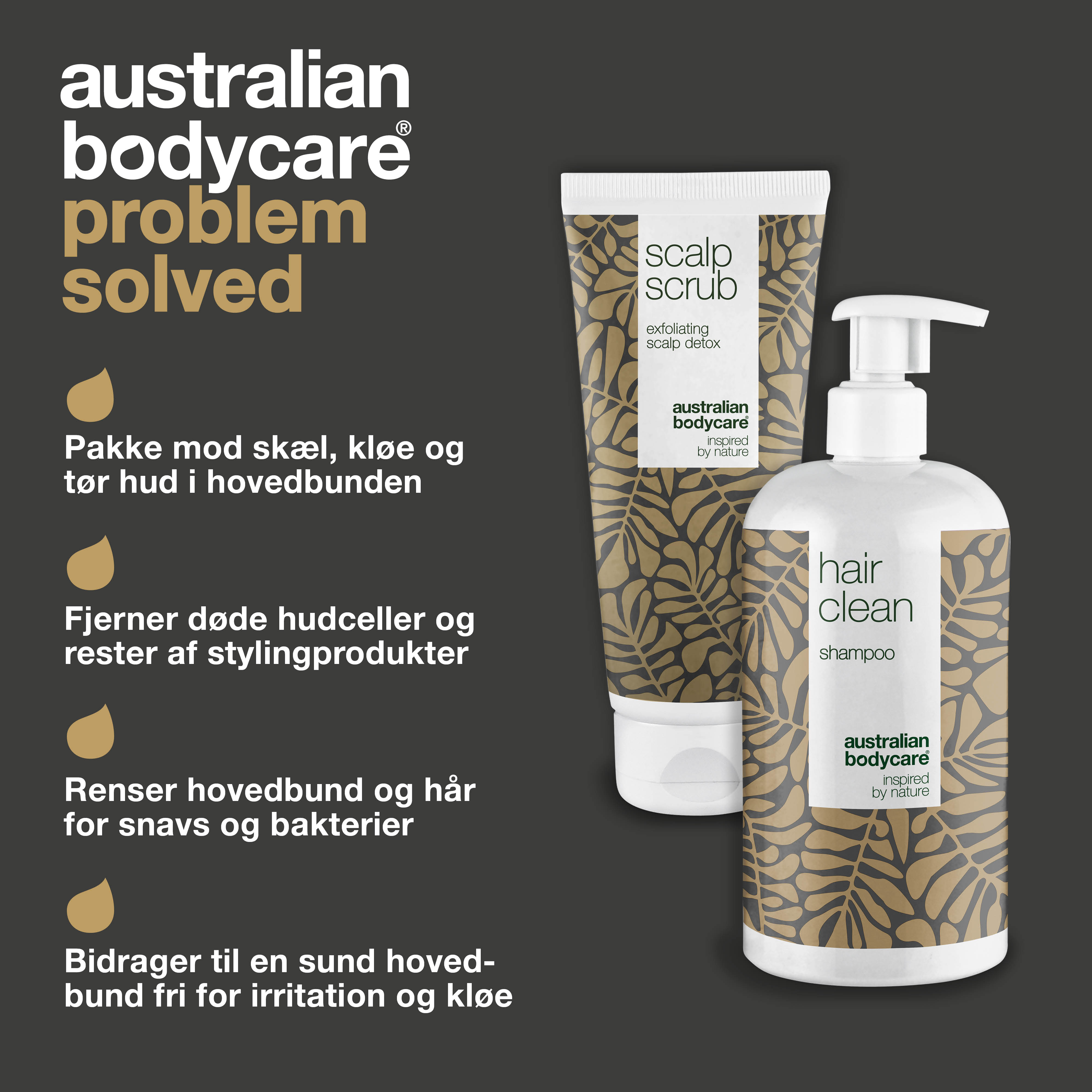 2-pak til bumser i hovedbunden — Hovedbundsscrub og Tea Tree Shampoo til uren hud i hovedbunden