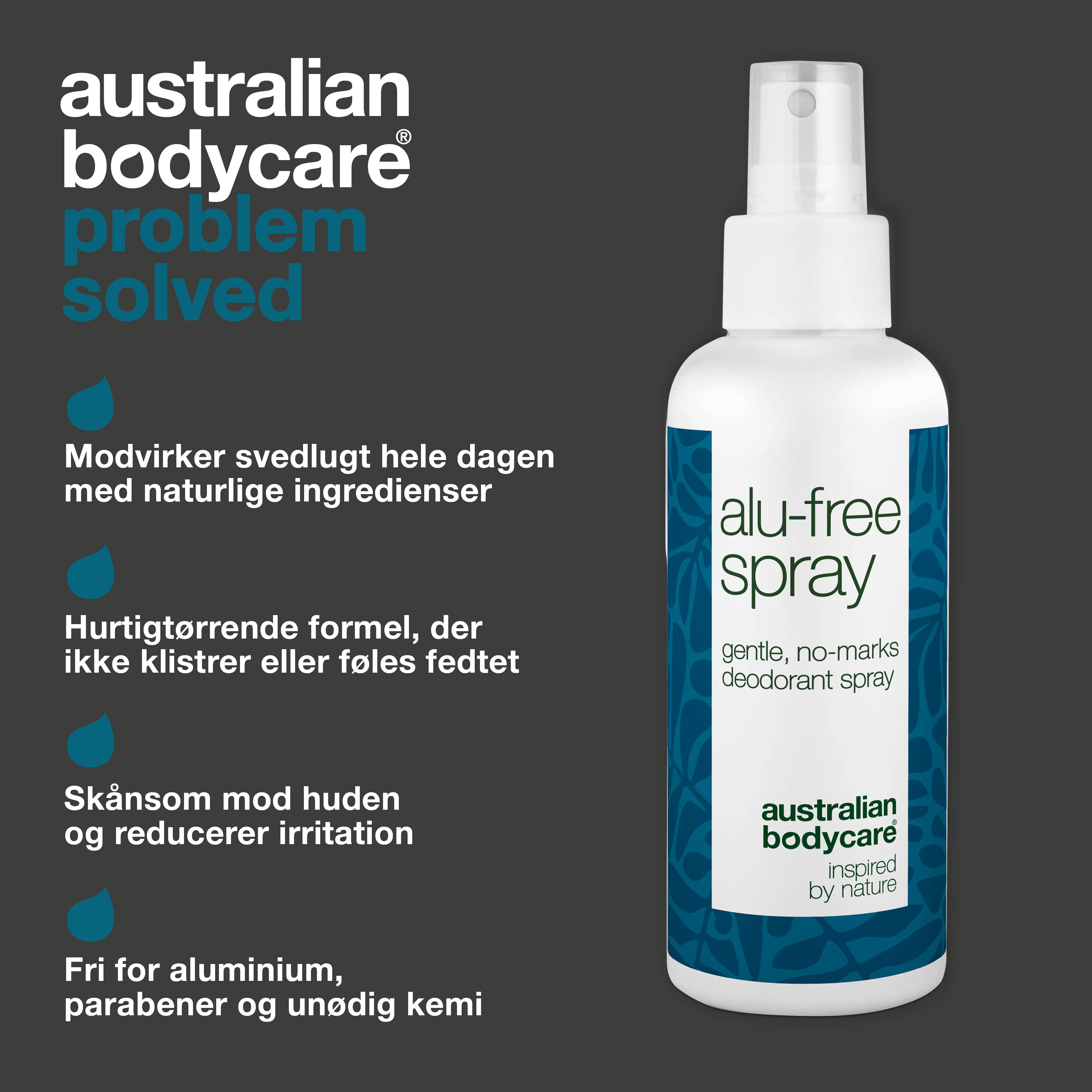 Deodorantspray uden aluminium – Naturlig friskhed — Effektiv aluminiumsfri deodorant med naturlige ingredienser. Modvirker svedlugt og giver langvarig friskhed. Hurtigtørrende og skånsom.