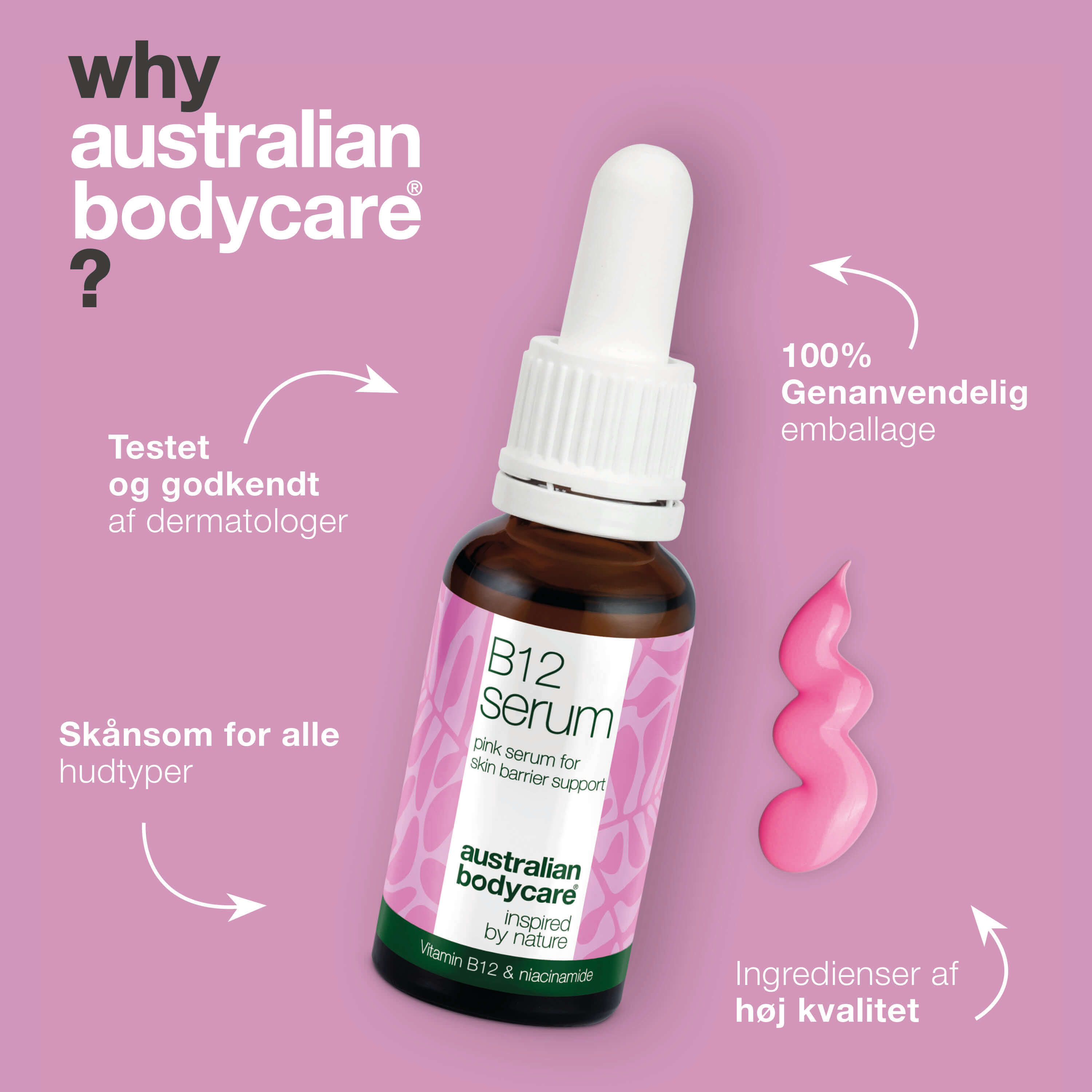 B12 Pink Serum – Reducer rødme og styrk hudens barriere — B12 Pink Serum reducerer rødme og styrker hudbarrieren. Perfekt til tør og sensitiv hud. Få en sund og strålende hud med naturlige aktiver.