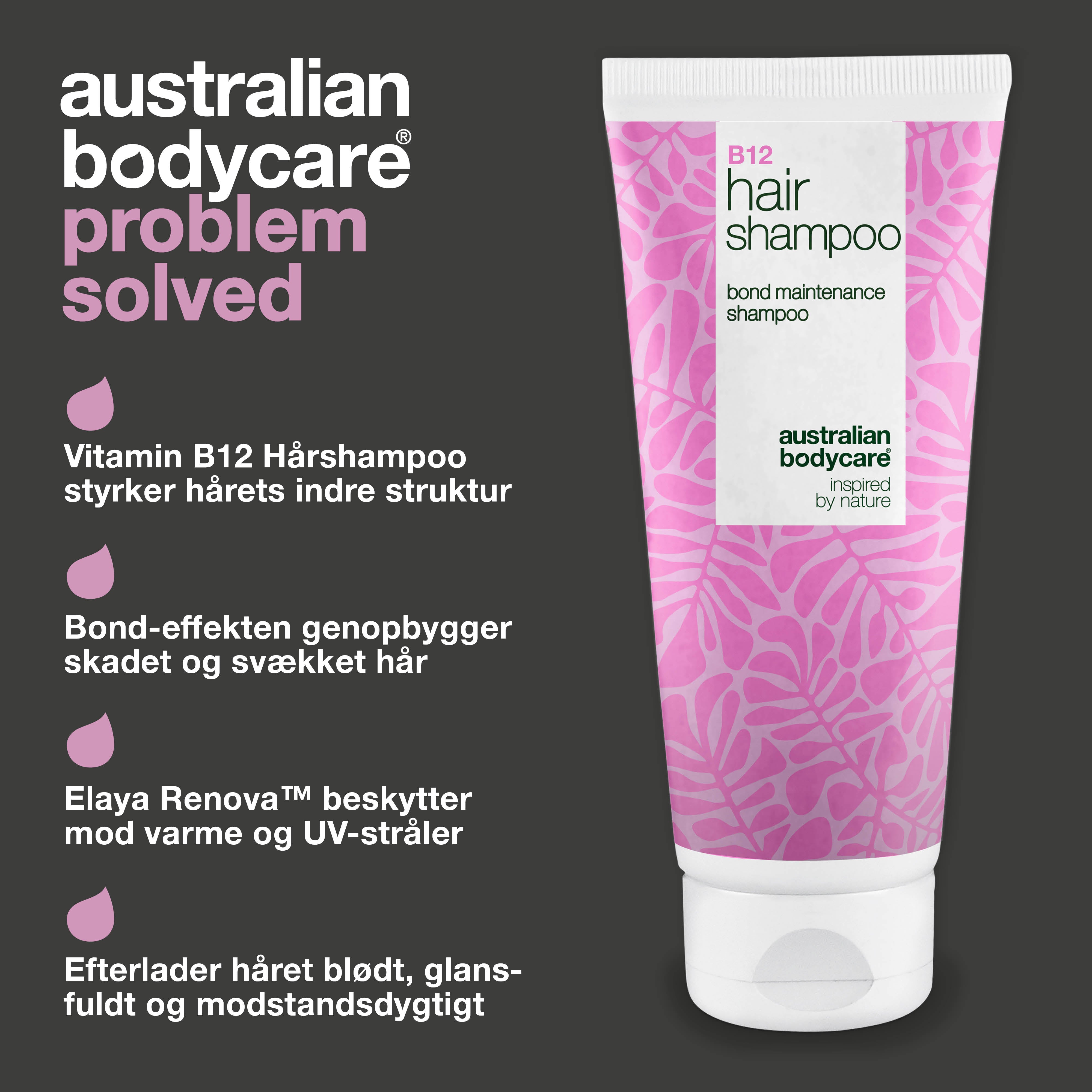 Vitamin B12 Hårshampoo styrker svækket og skadet hår med bond-effekt, der genopbygger hårfibrene. 