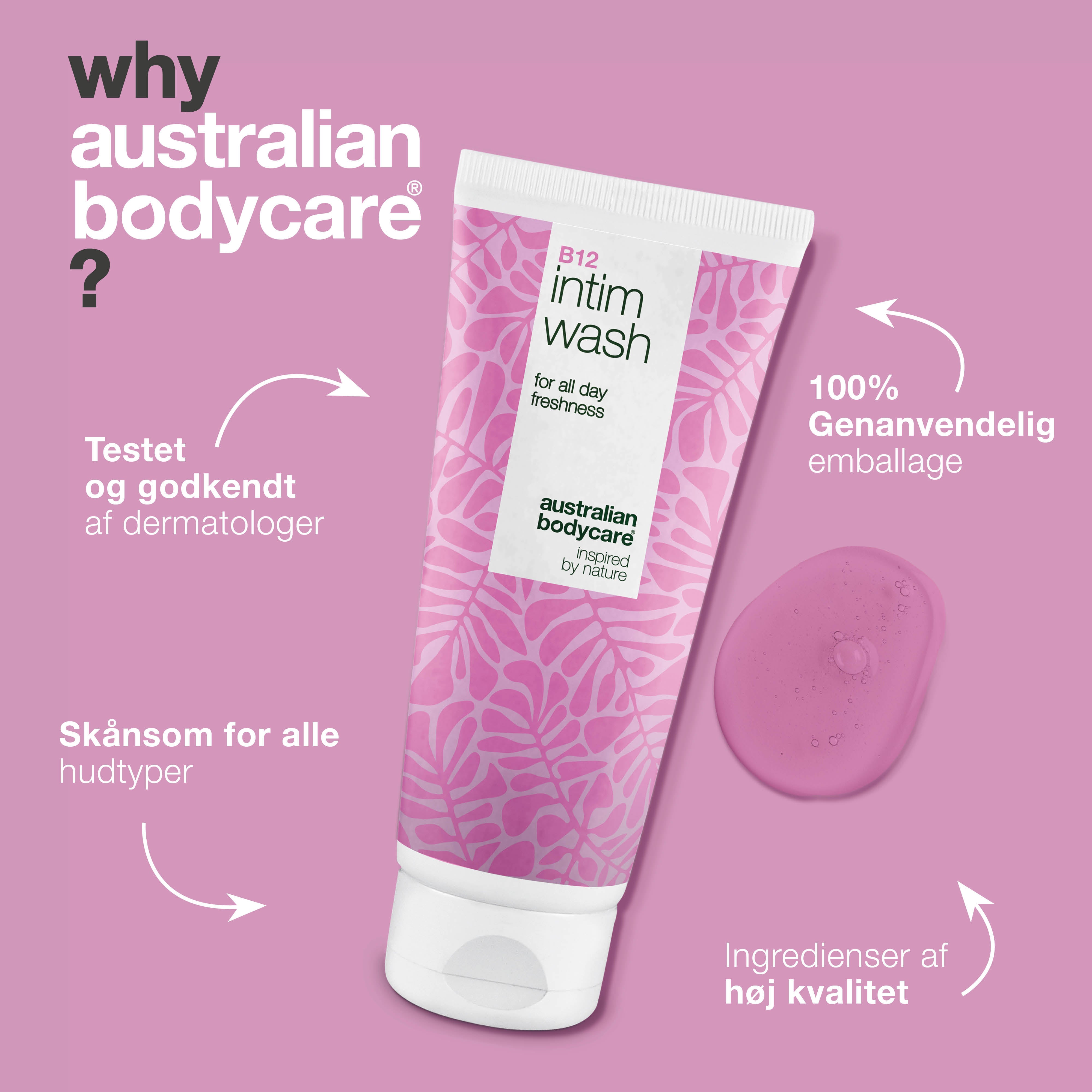 Intimsæbe til tørhed og ubalance i underlivet med glycerin, vitamin B12 og plantebaserede vaskeaktiver. Skånsom pleje til kvinder 40+.