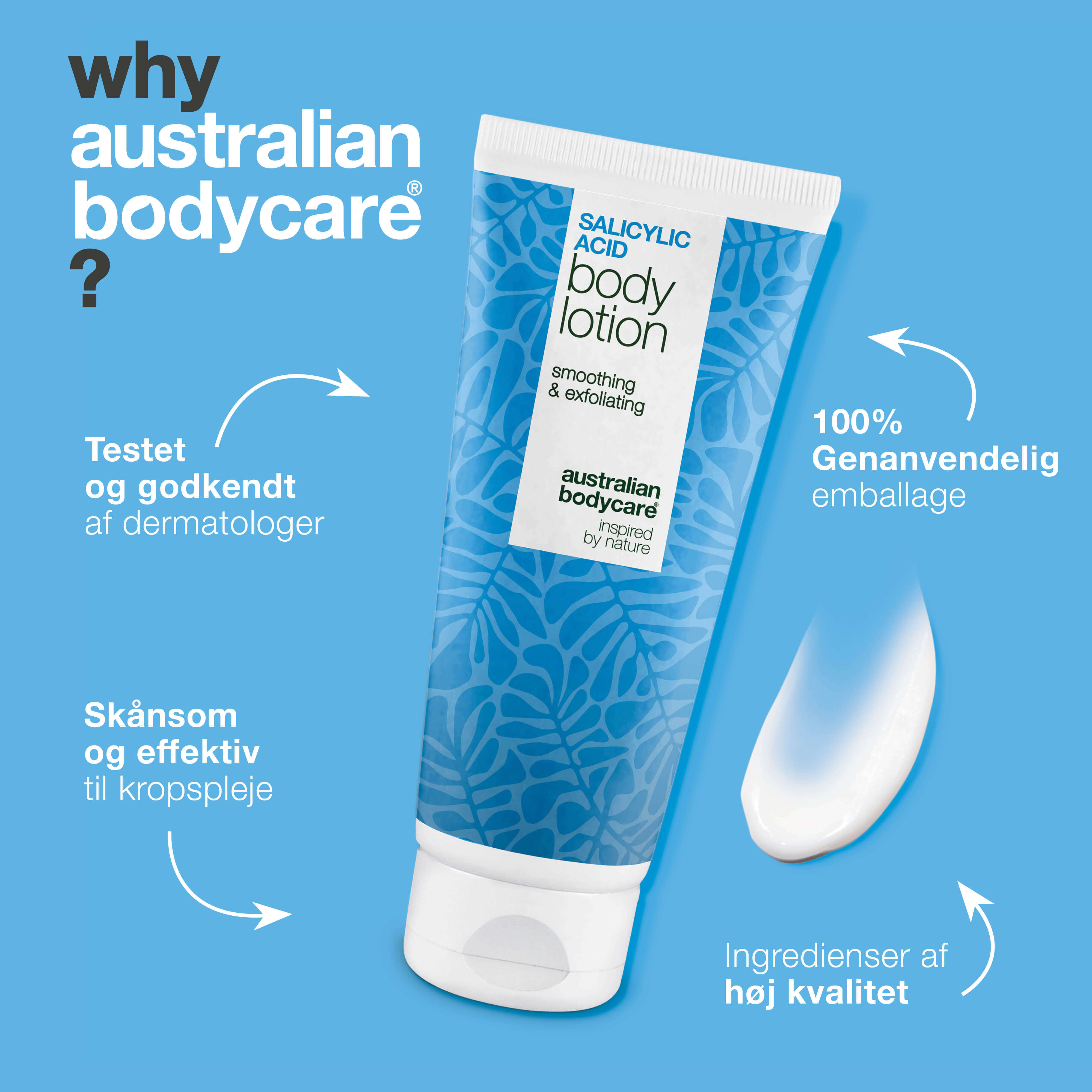 Body lotion mod keratosis pilaris og ru hud med små knopper — Body lotion mod keratosis pilaris og tør hud. Udglatter med salicylsyre, niacinamid og zink.
