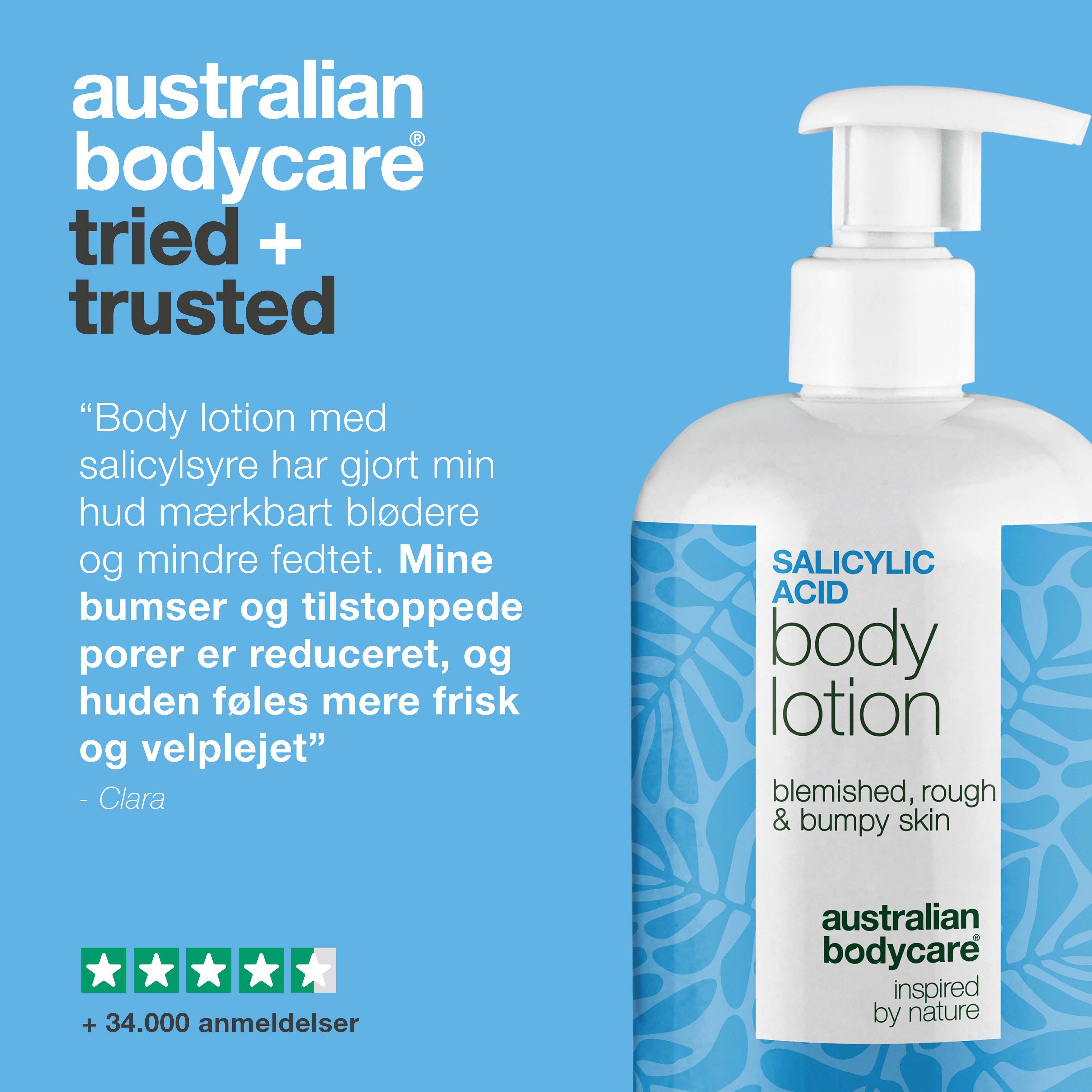 Body Lotion med salicylsyre – mod bumser og tør hud — Body lotion med salicylsyre eksfolierer, fugter og reducerer bumser, uren hud og tørre områder. Perfekt til daglig hudpleje.