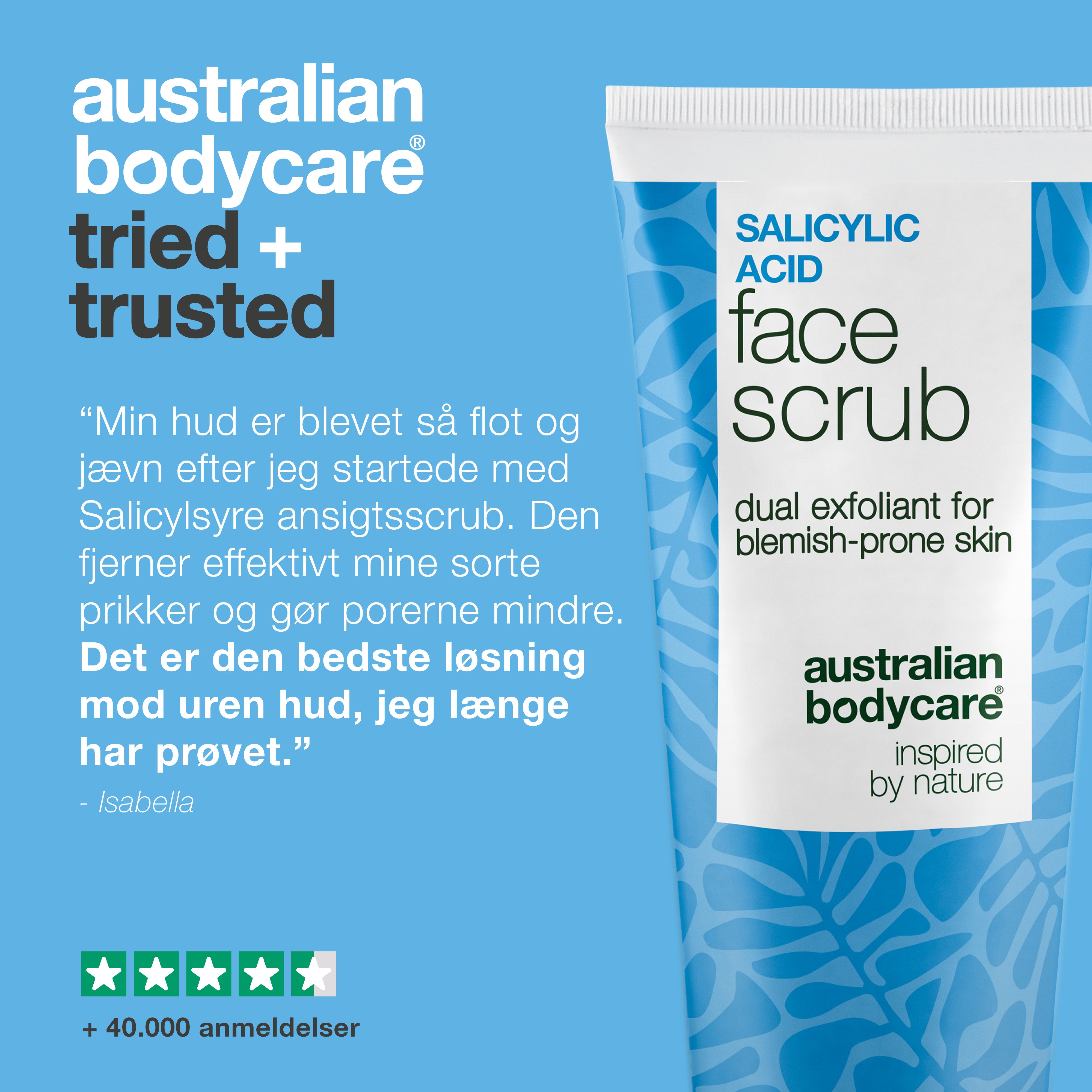 Salicylsyre ansigtsscrub mod uren hud og bumser — Ansigtsscrub mod uren og fedtet hud, blackheads og bumser. Fjerner døde hudceller og overskydende olie. Med effektiv salicylsyre og succinsyre.