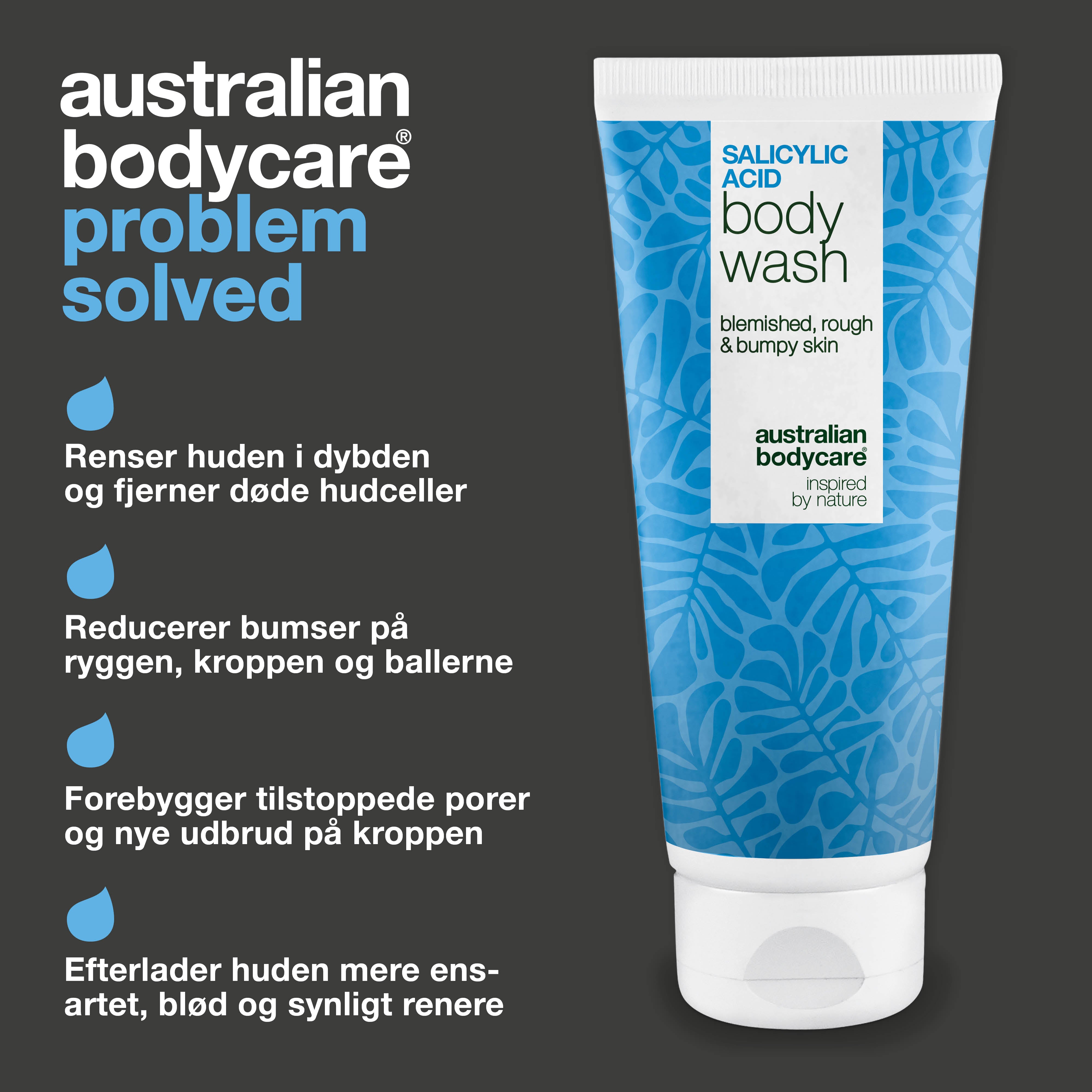Salicylic acid Body Wash til daglig pleje af bumser, knopper og tilstoppede porer på kroppen. Indeholder salicylsyre, niacinamid og fugtgivende glycerin.