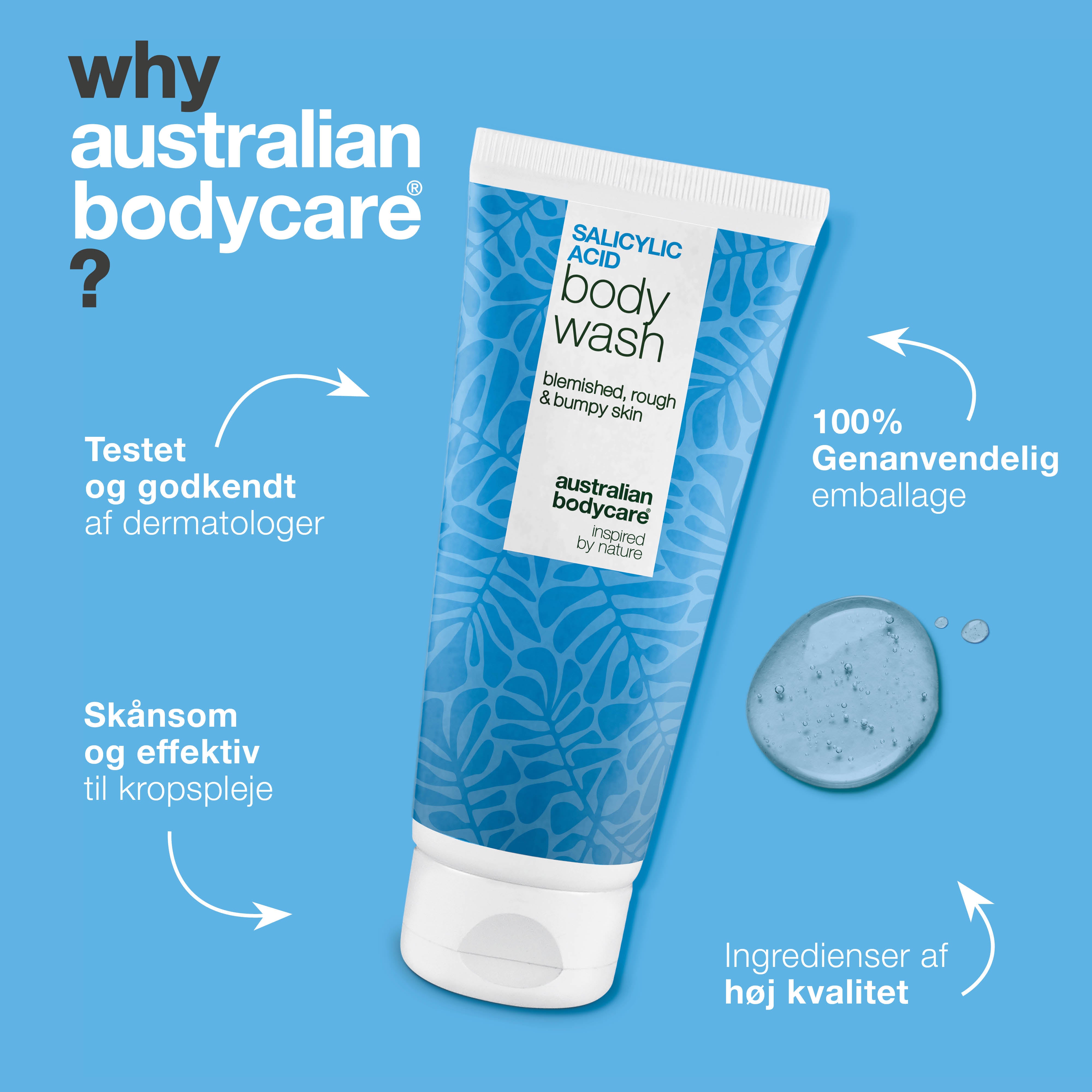 Salicylic acid Body Wash til daglig pleje af bumser, knopper og tilstoppede porer på kroppen. Indeholder salicylsyre, niacinamid og fugtgivende glycerin.