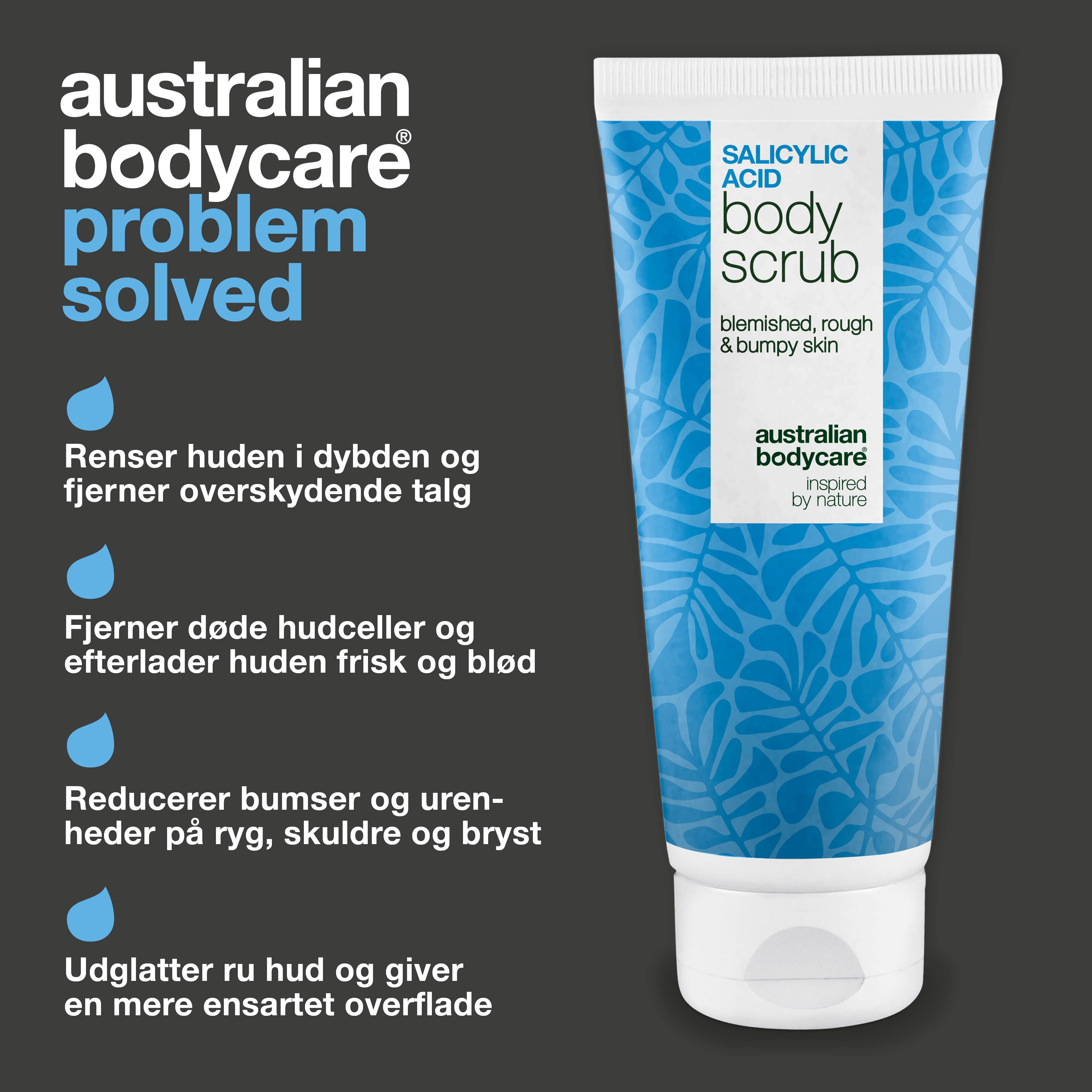Body Scrub med salicylsyre til uren hud på kroppen – giver glattere hud — Body Scrub med salicylsyre fjerner døde hudceller, bumser og tilstopninger. Indeholder salicylsyre, glykolsyre og allantoin.
