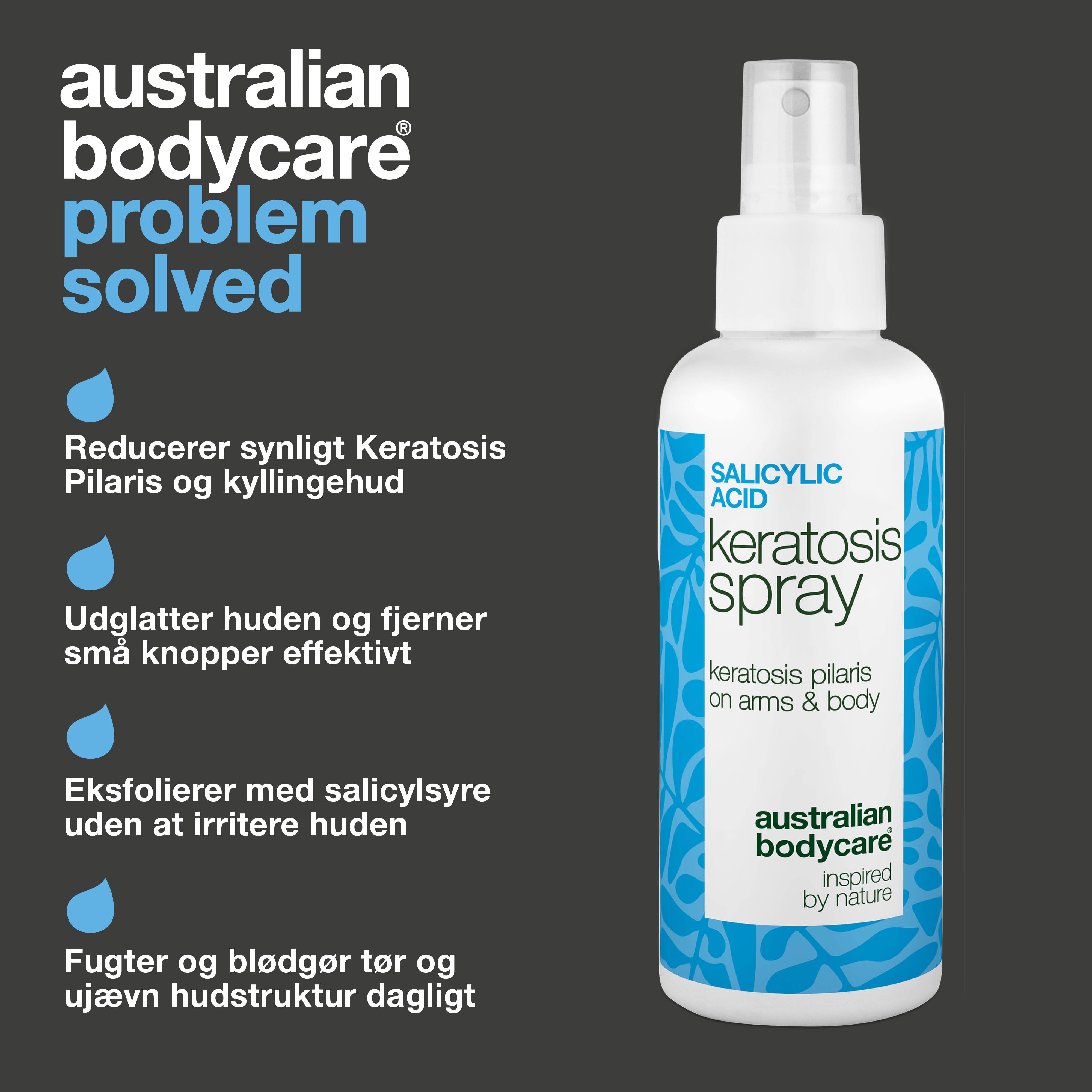 Keratosis Pilaris Spray mod knopper og ru hud på kroppen — Keratosis pilaris spray reducerer knopper og ujævn hud. Bruges dagligt – indeholder effektiv salicylsyre.
