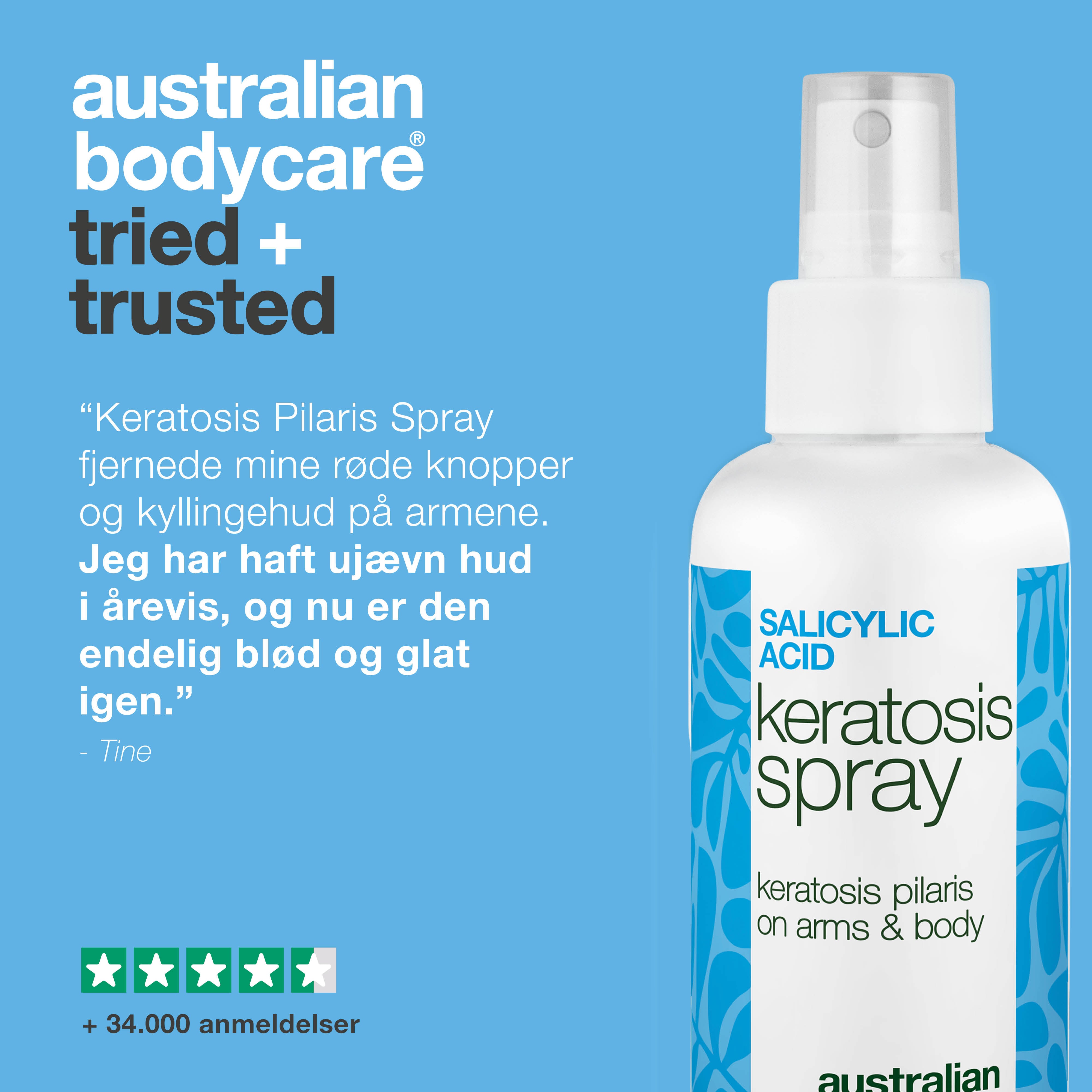 Keratosis Pilaris Spray mod knopper og ru hud på kroppen — Keratosis pilaris spray reducerer knopper og ujævn hud. Bruges dagligt – indeholder effektiv salicylsyre.