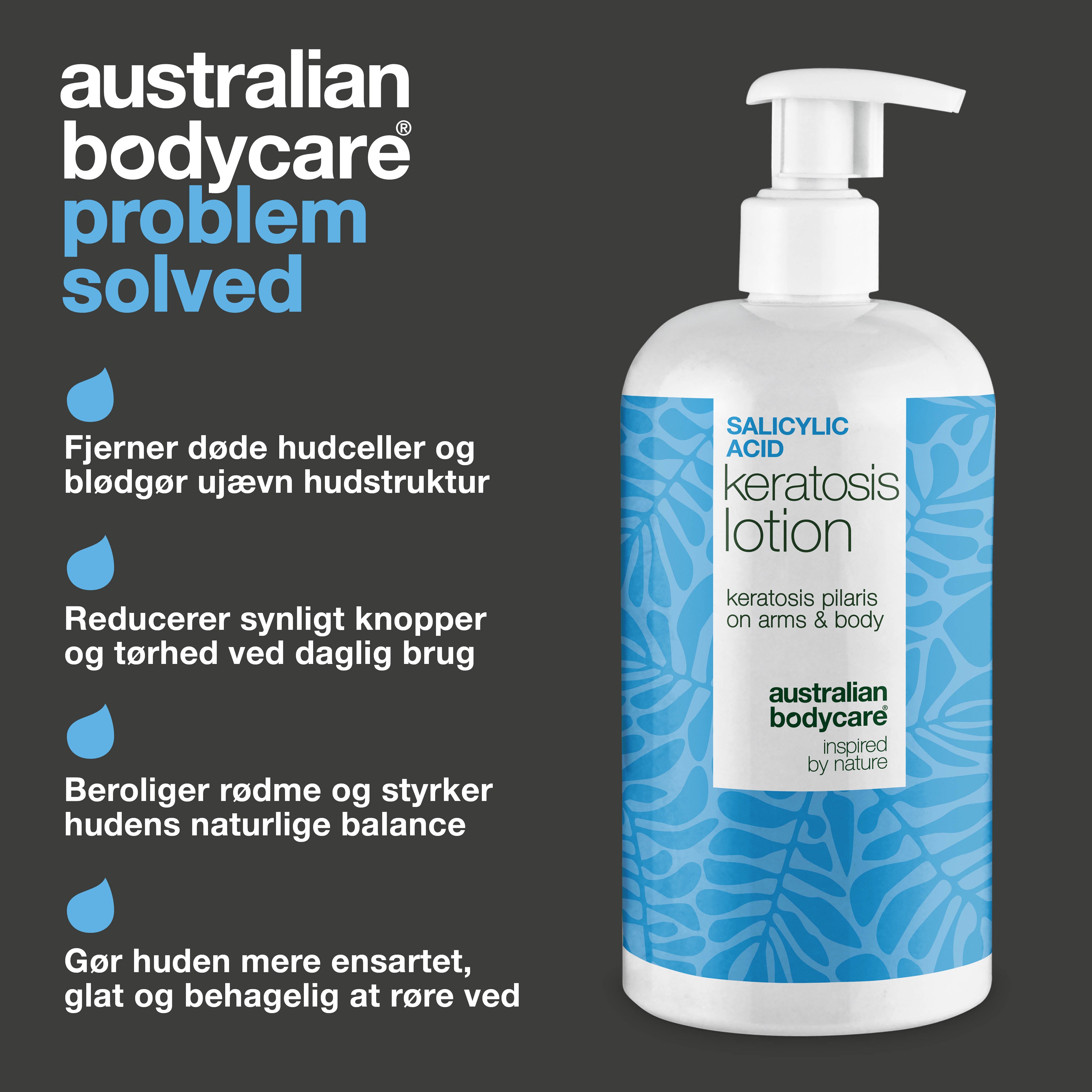 Body lotion mod keratosis pilaris og ru hud med små knopper — Body lotion mod keratosis pilaris og tør hud. Udglatter med salicylsyre, niacinamid og zink.