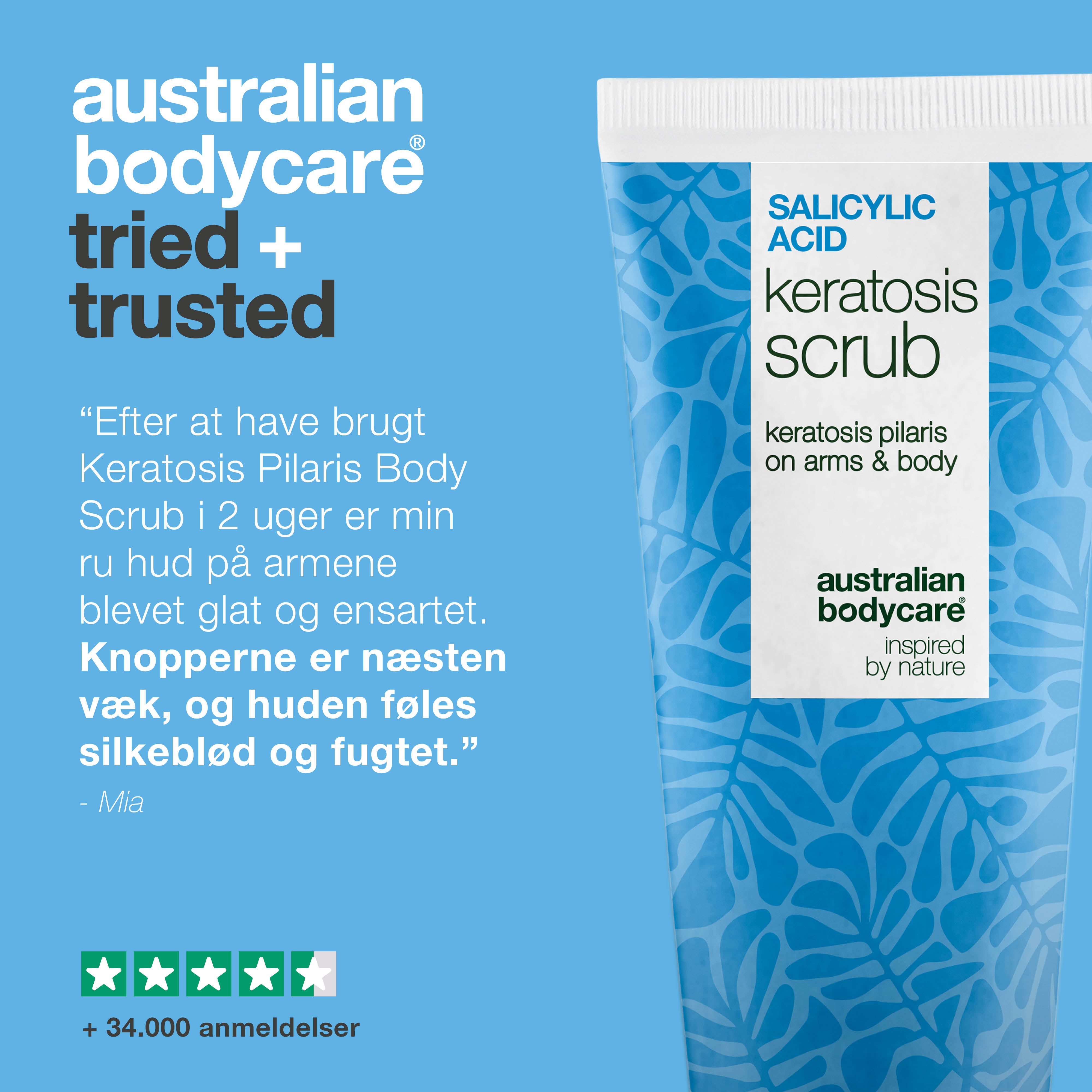 Keratosis Pilaris Body Scrub fjerner døde hudceller og reducerer knopper. Gør huden blødere og jævn med salicylsyre, allantoin og glykolsyre.