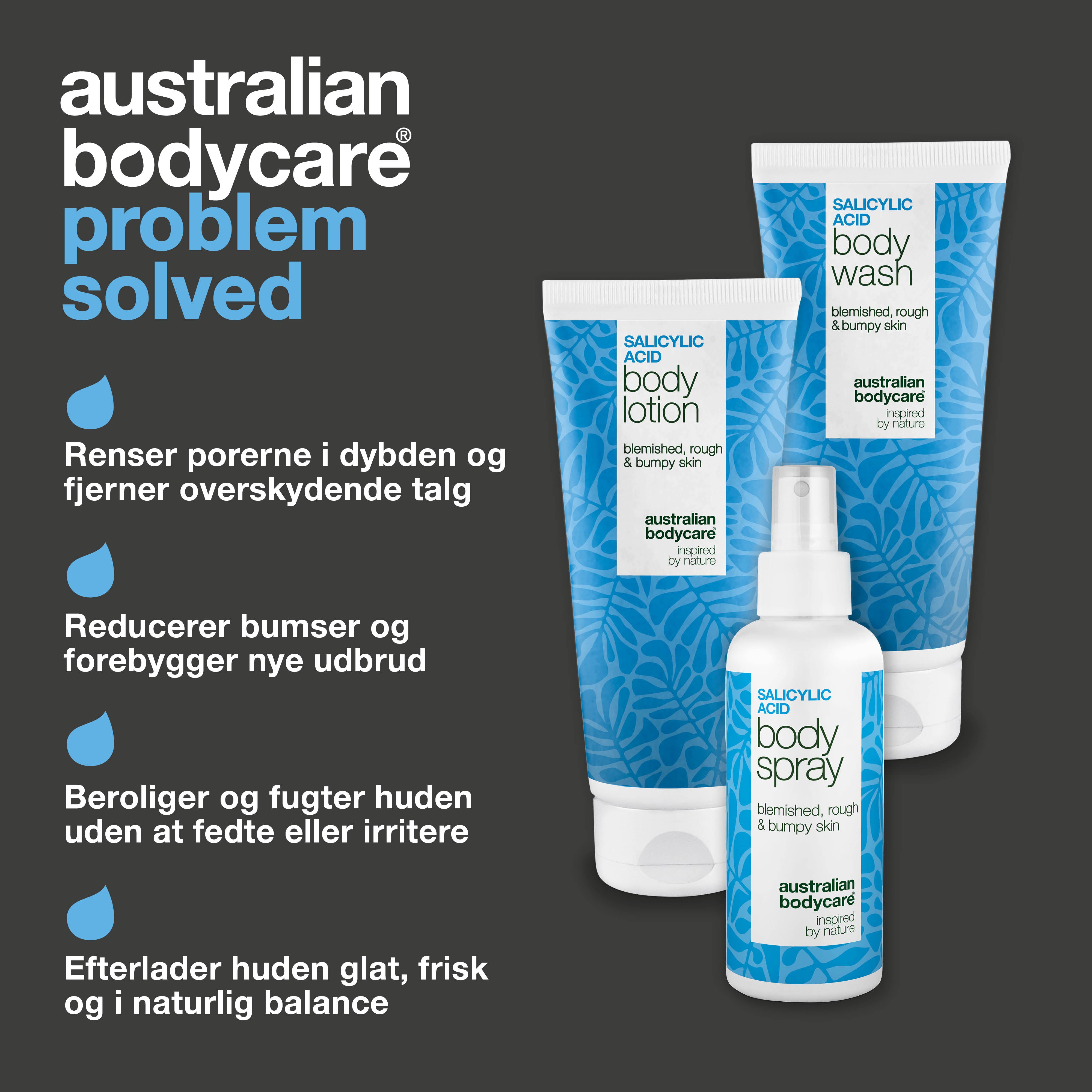 Hudplejepakke til bumser på kroppen – ren, glat og balanceret hud med salicylsyre.