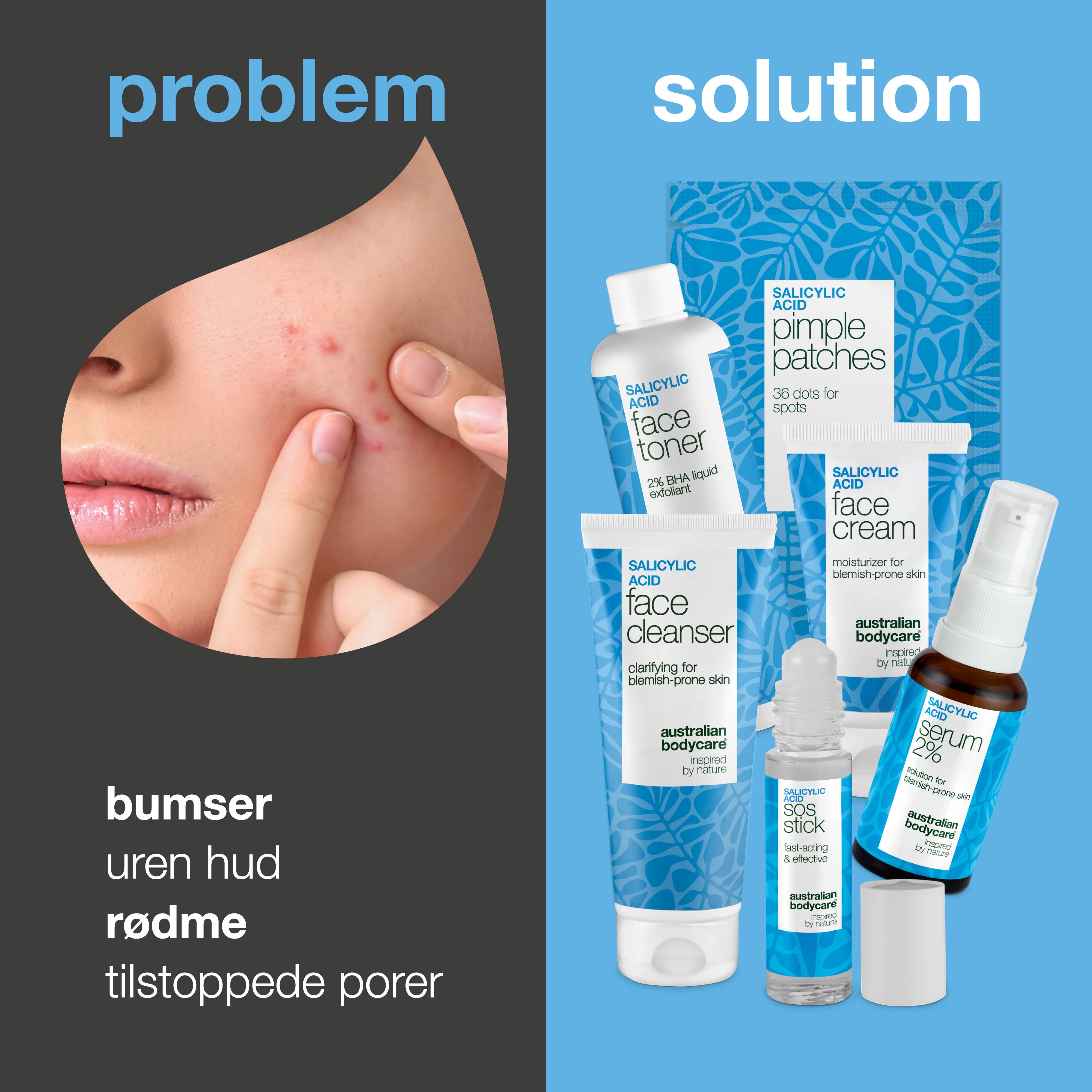 Pakke mod bumser og uren hud med salicylsyre – renser porerne, dæmper rødme og forebygger nye udbrud