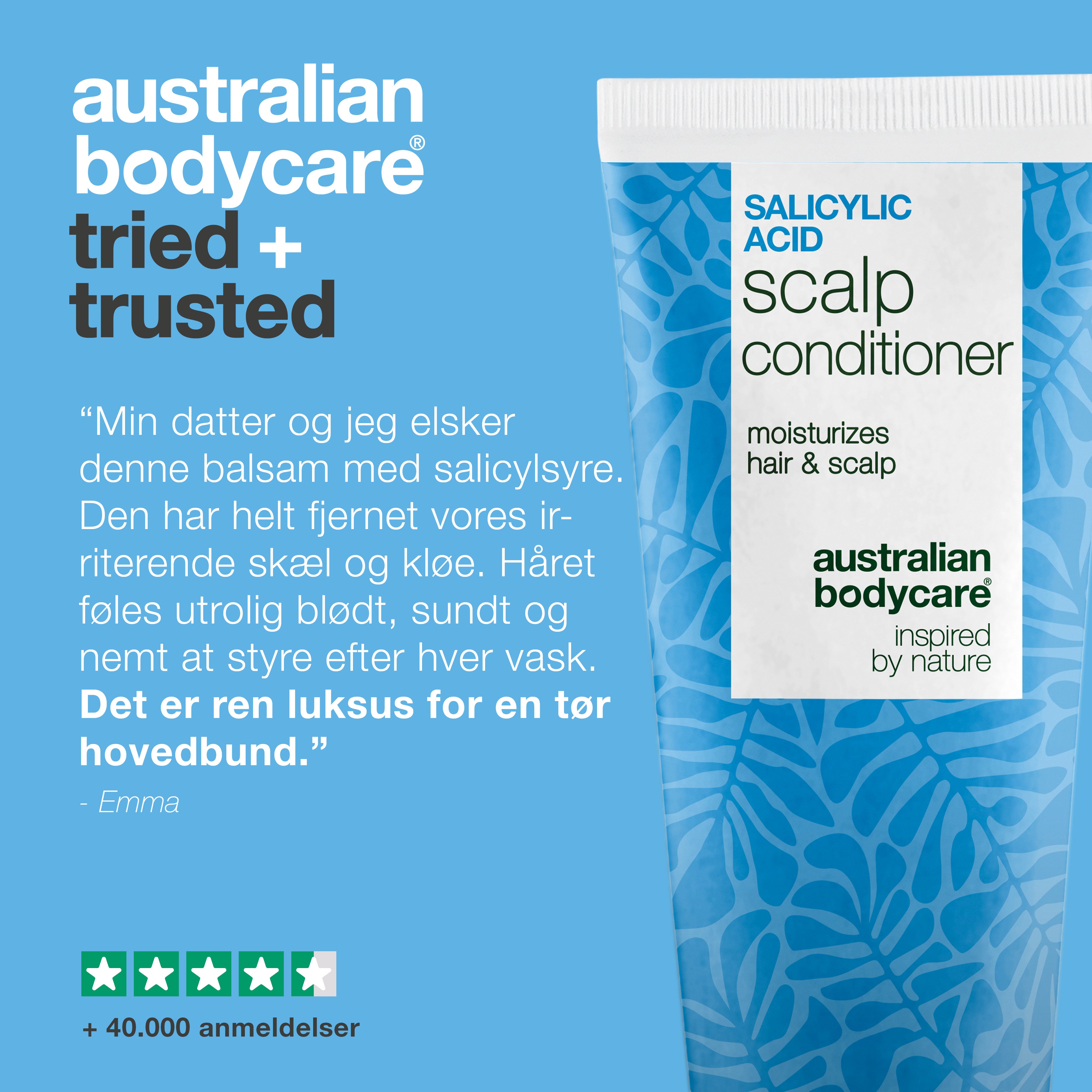 Balsam med Salicylsyre mod skæl og kløende hovedbund — Fugtgivende conditioner til tør hovedbund/hår og knækket hår. Giver blødt hår og lindring med effektiv Salicylsyre.