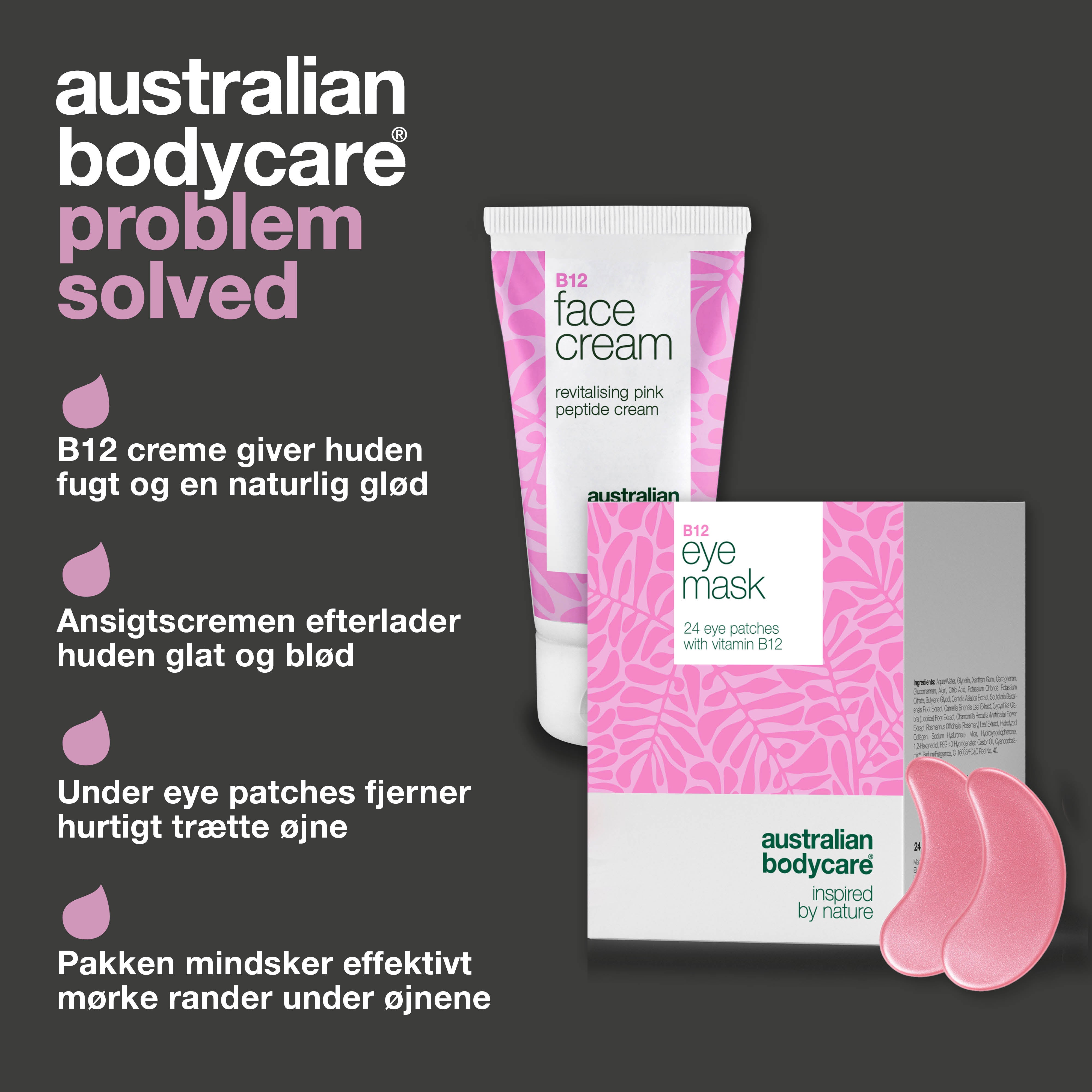 B12 ansigtscreme og under eye patches, der reducerer mørke rande, poser og fine linjer