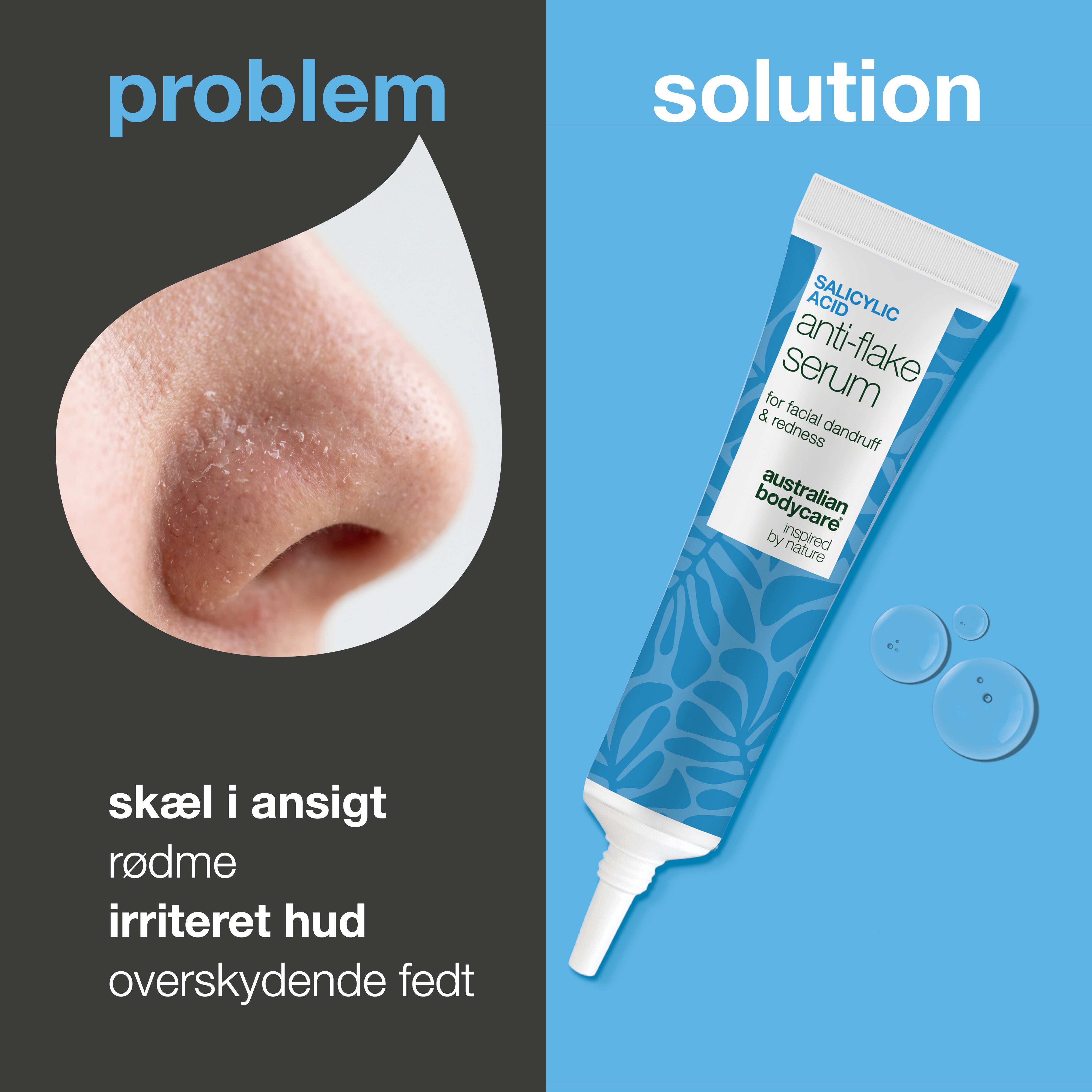 Salicylsyre serum til skæl og flager i ansigt og skæg — Serum til skæl i ansigtet, skæg, øre og øjenbryn. Salicylsyre fjerner flager og rødme hurtigt, så huden igen kommer i sund balance.
