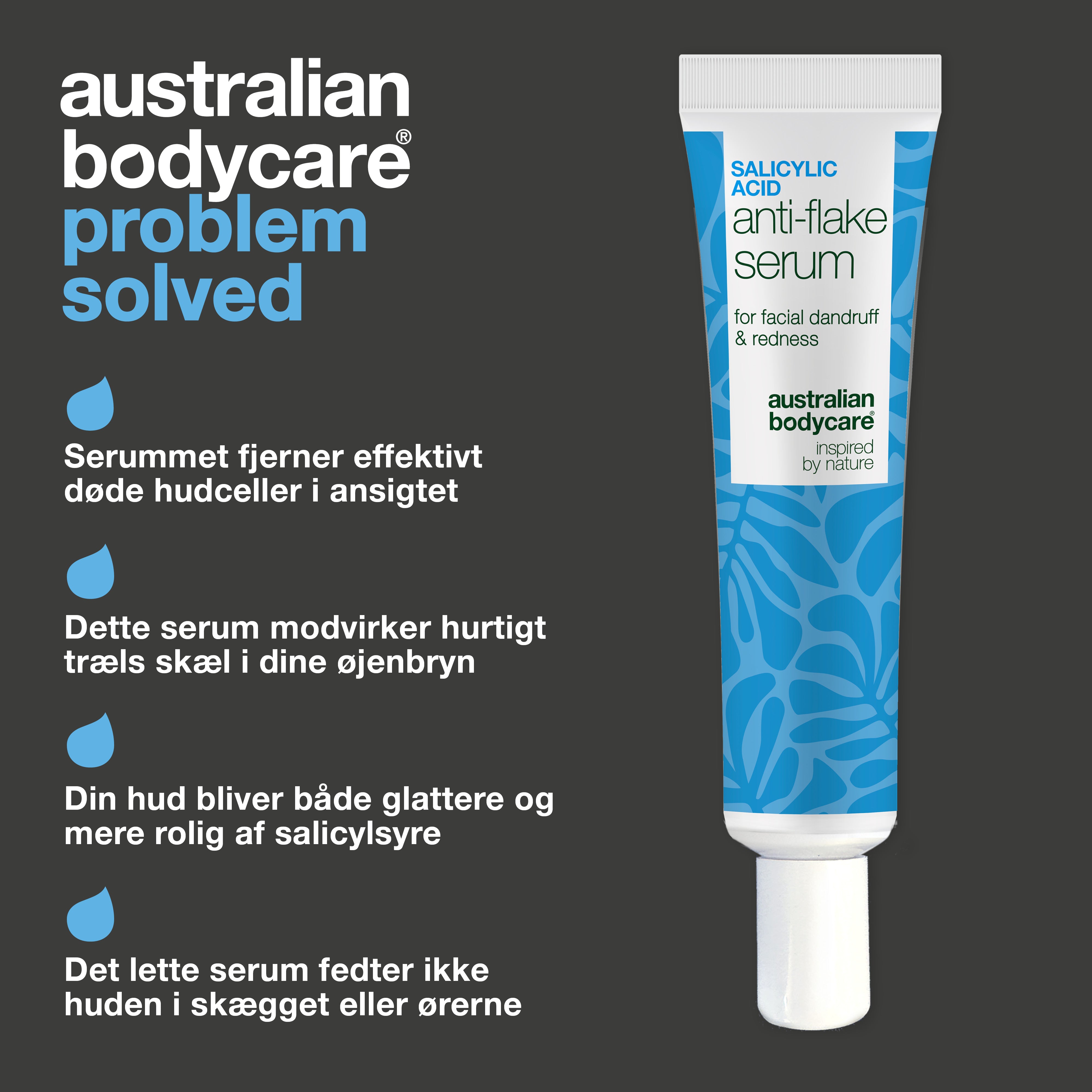 Salicylsyre serum til skæl og flager i ansigt og skæg — Serum til skæl i ansigtet, skæg, øre og øjenbryn. Salicylsyre fjerner flager og rødme hurtigt, så huden igen kommer i sund balance.