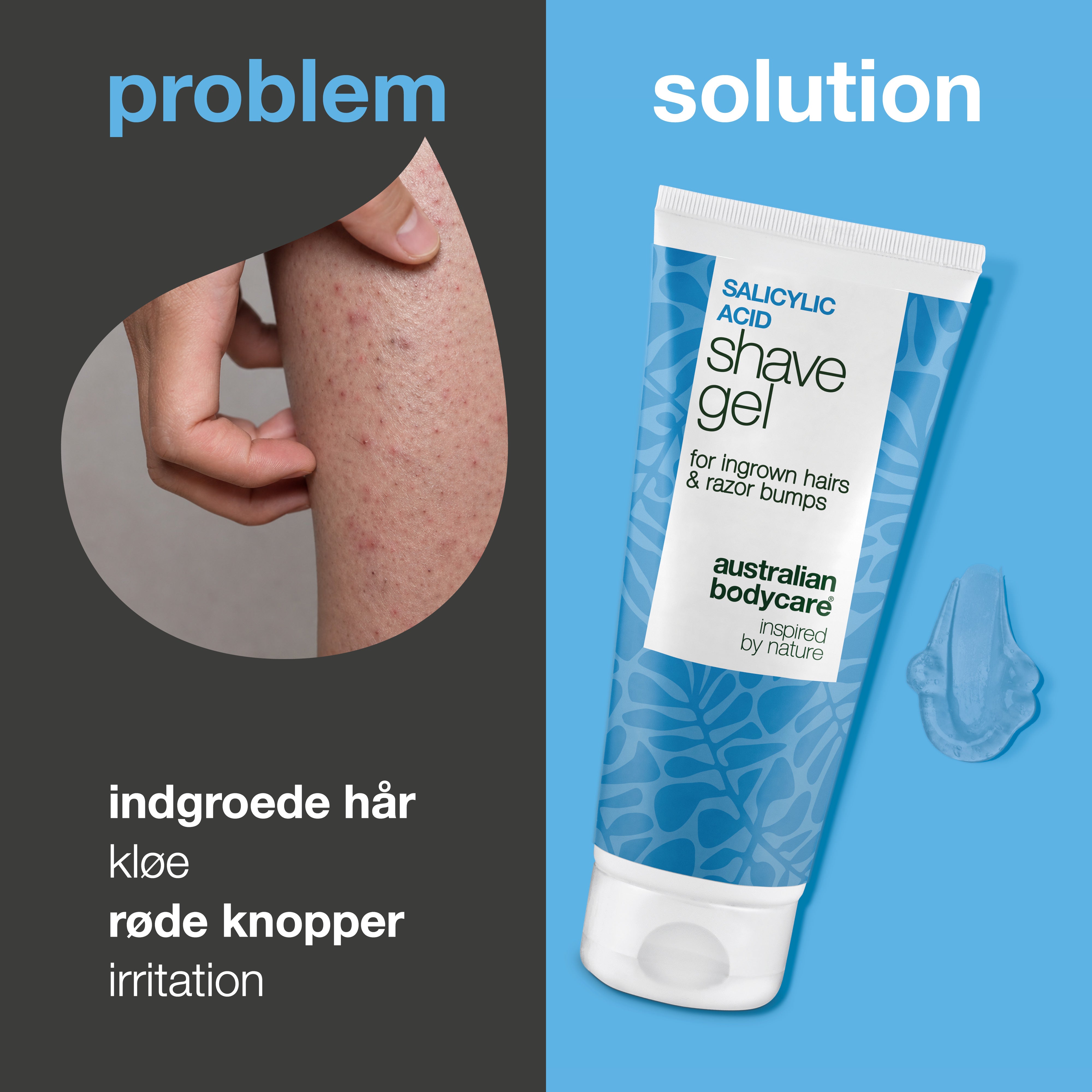 Salicylsyre Barbergel mod indgroede hår og barberknopper — Shave Gel mod indgroede hår & røde knopper. Sikrer glat barbering med salicylsyre, glycerin og panthenol for en irritationsfri barbering.