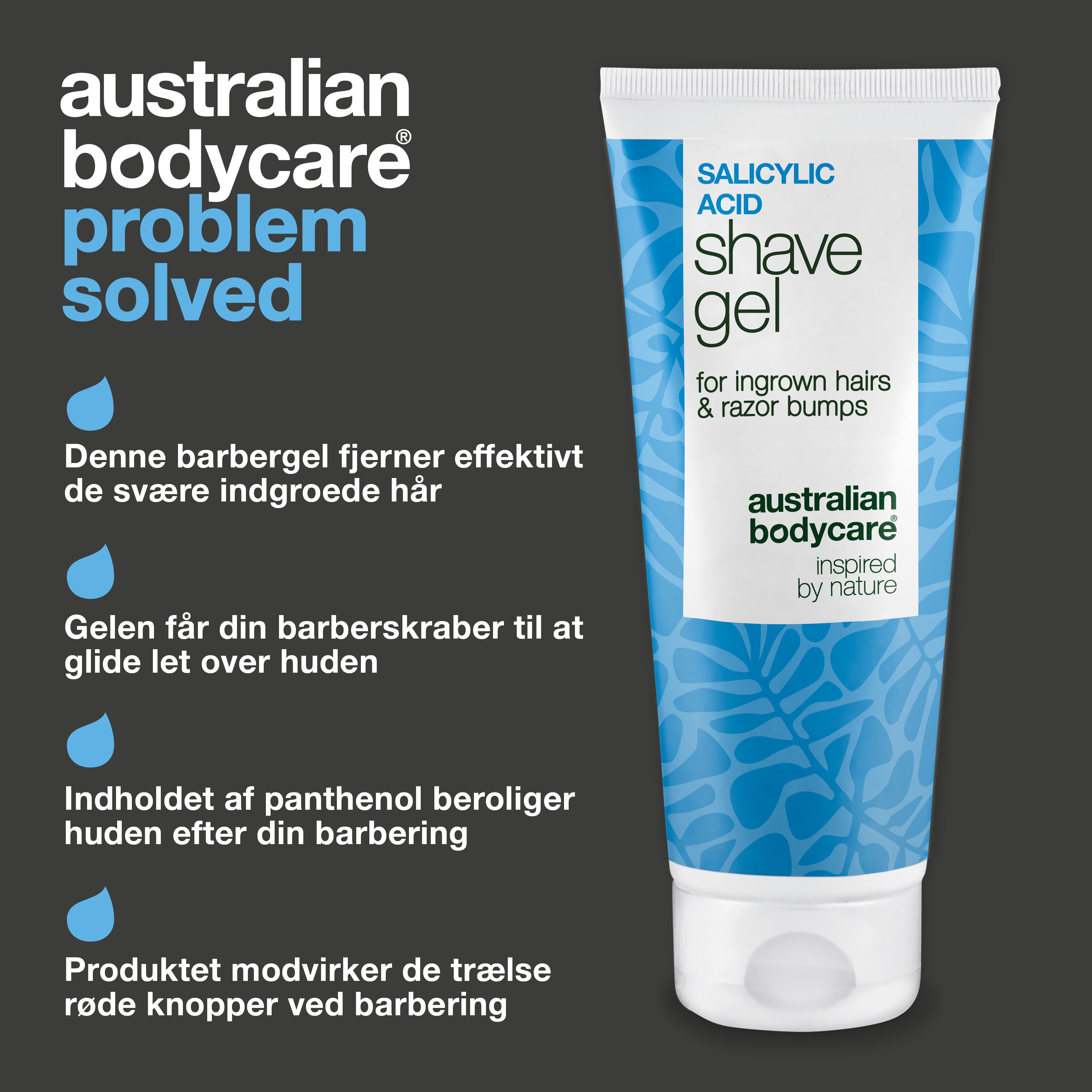 Salicylsyre Barbergel mod indgroede hår og barberknopper — Shave Gel mod indgroede hår & røde knopper. Sikrer glat barbering med salicylsyre, glycerin og panthenol for en irritationsfri barbering.