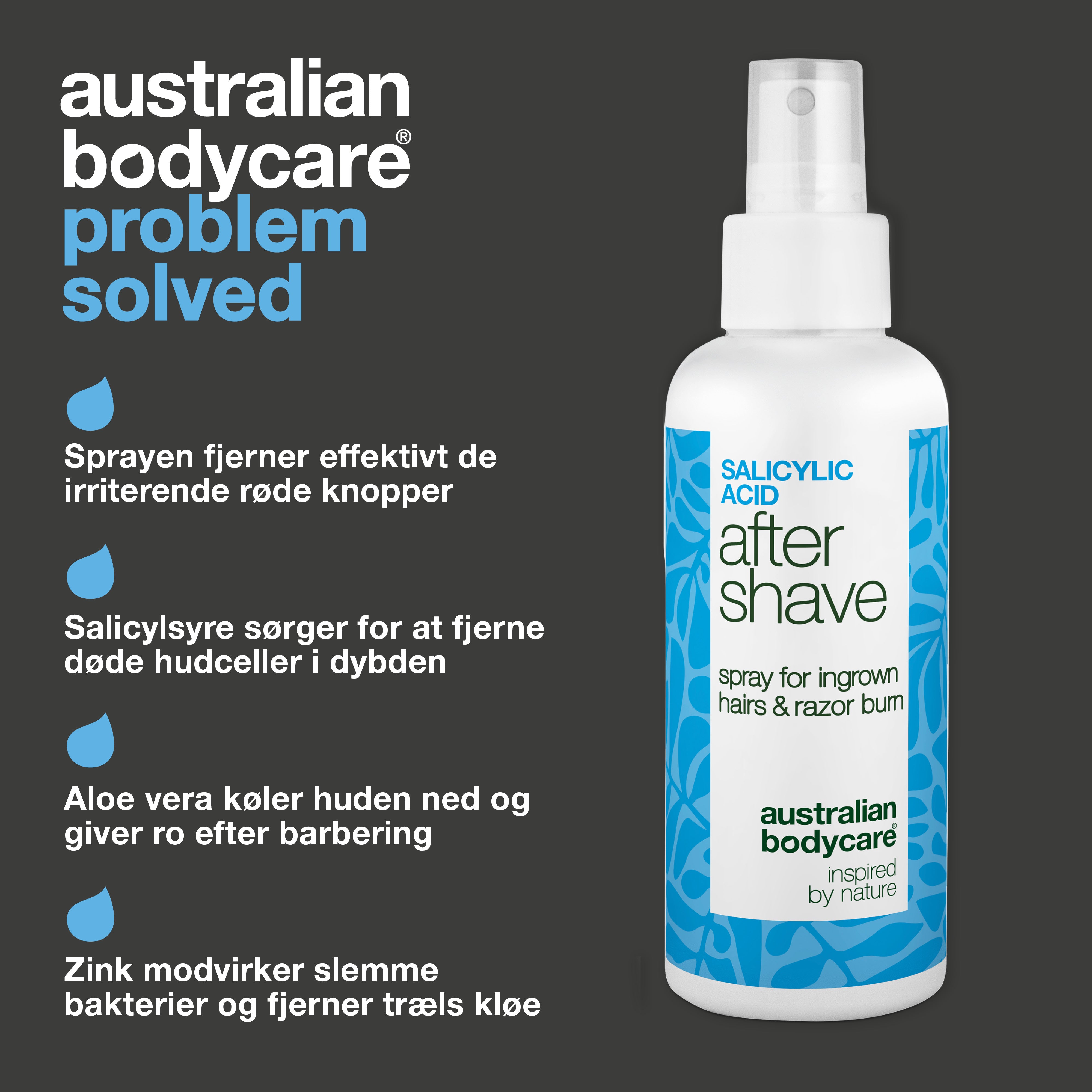 Salicylsyre After Shave Spray til skægpest, razor burn & røde knopper — After Shave Spray til kløe, svie og rødme efter barbering med Salicylsyre, Aloe Vera og Panthenol.