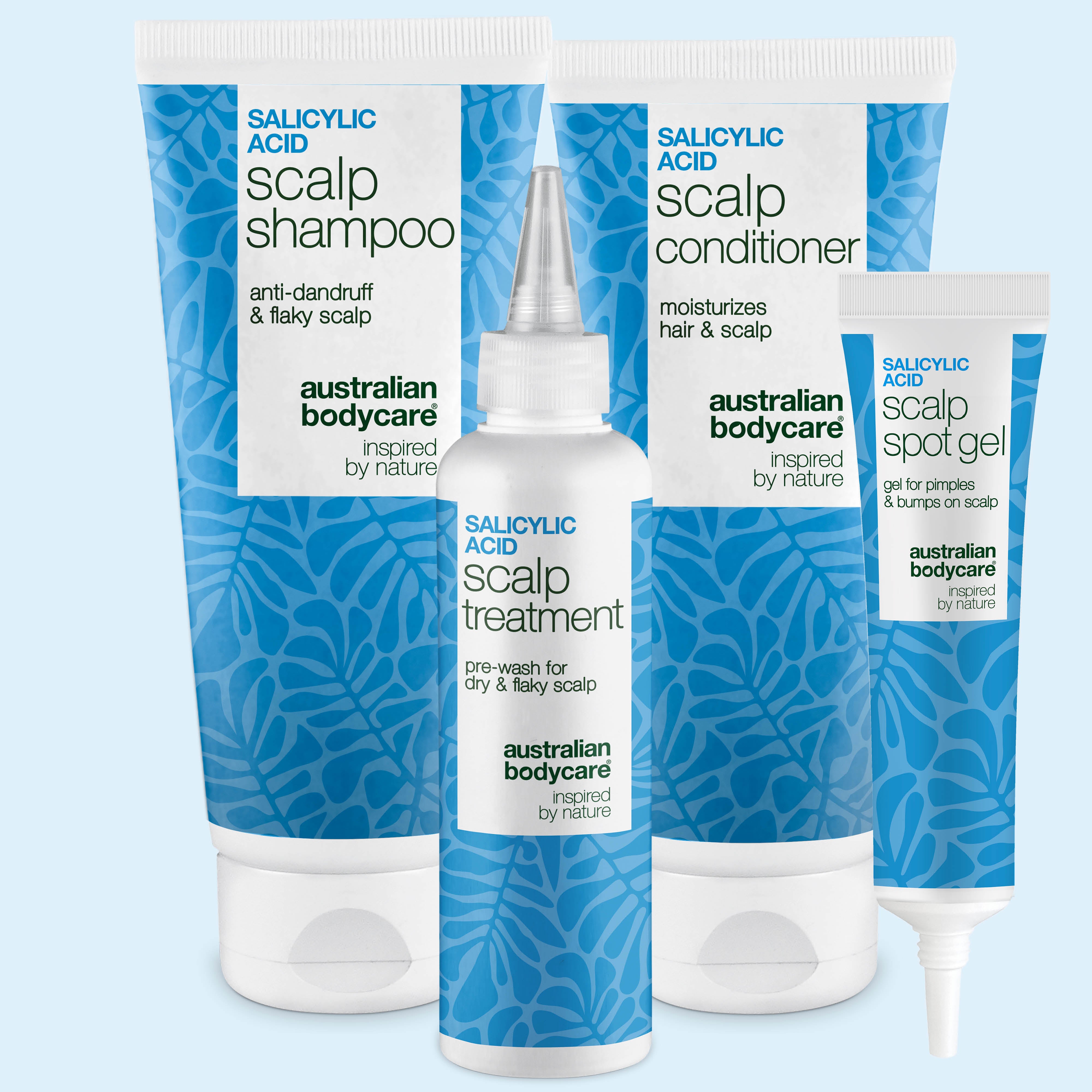 Salicylsyre Hovedbundssæt med scalp shampoo, balsam, hovedbundskur og spot gel fra Australian Bodycare
