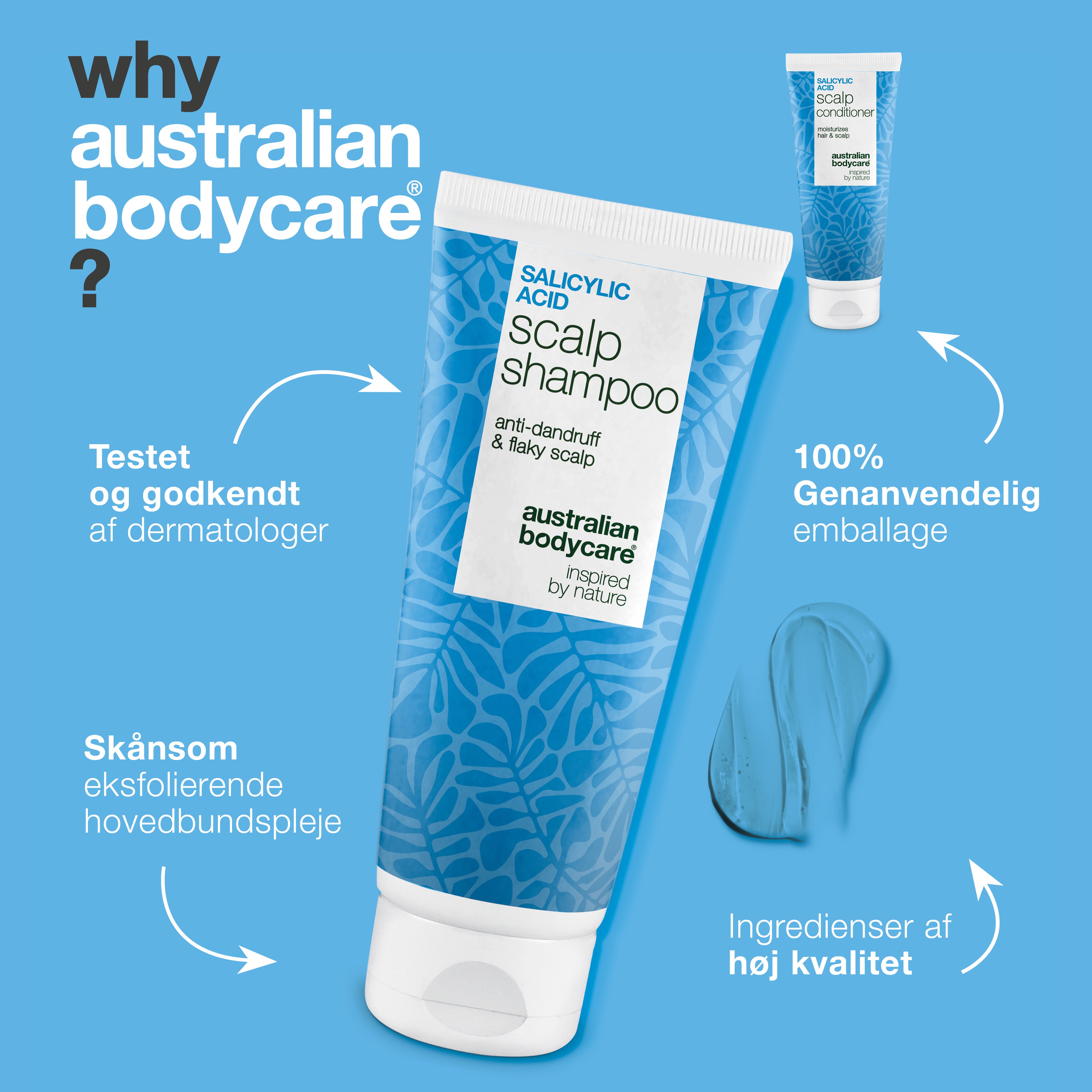 Derfor Australian Bodycare: testet og godkendt af dermatologer, skånsom eksfolierende hovedbundspleje og genanvendelig emballage