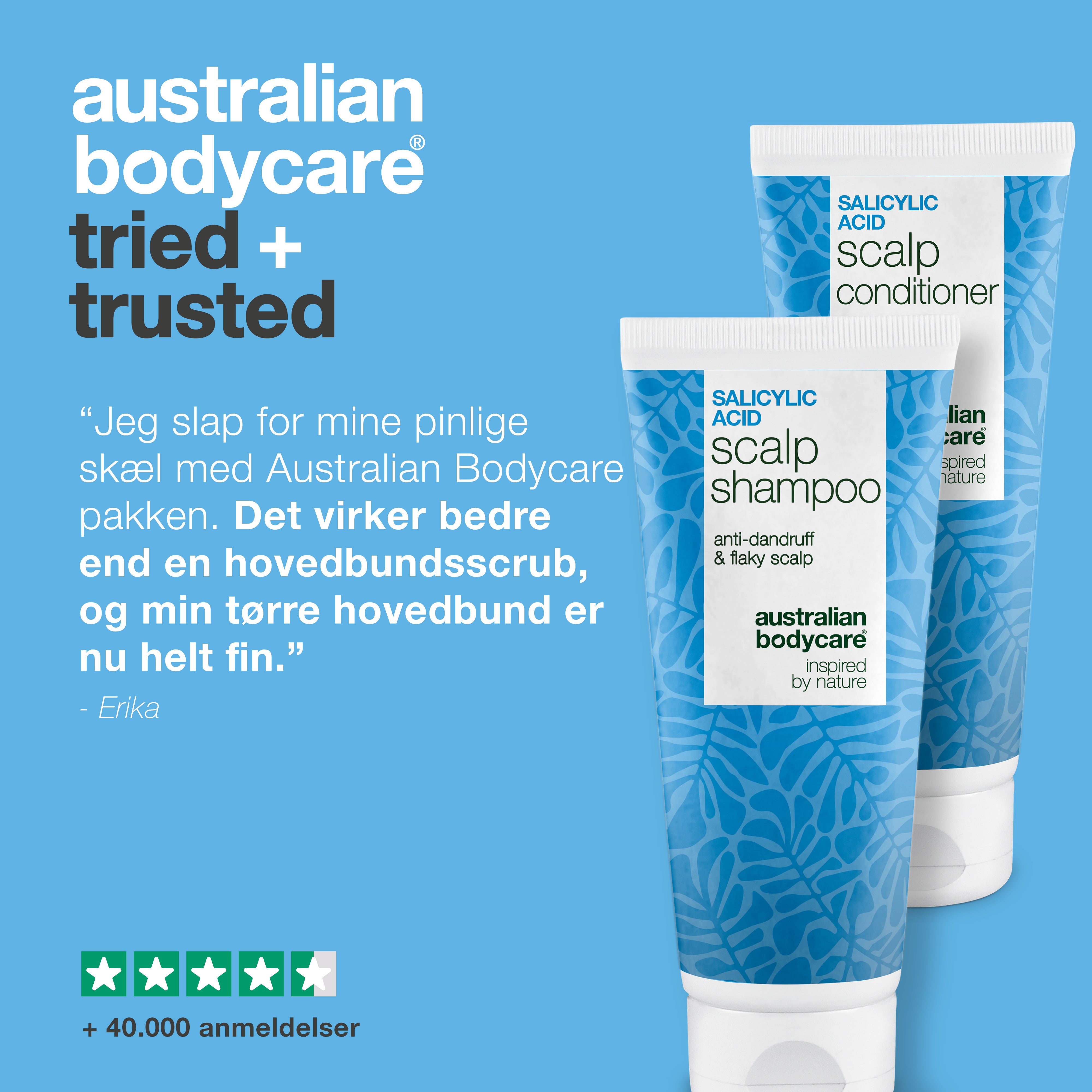 Tried + trusted: kundeanmeldelse af pakken mod skæl og tør hovedbund – 4,5 stjerner baseret på over 40.000 anmeldelser