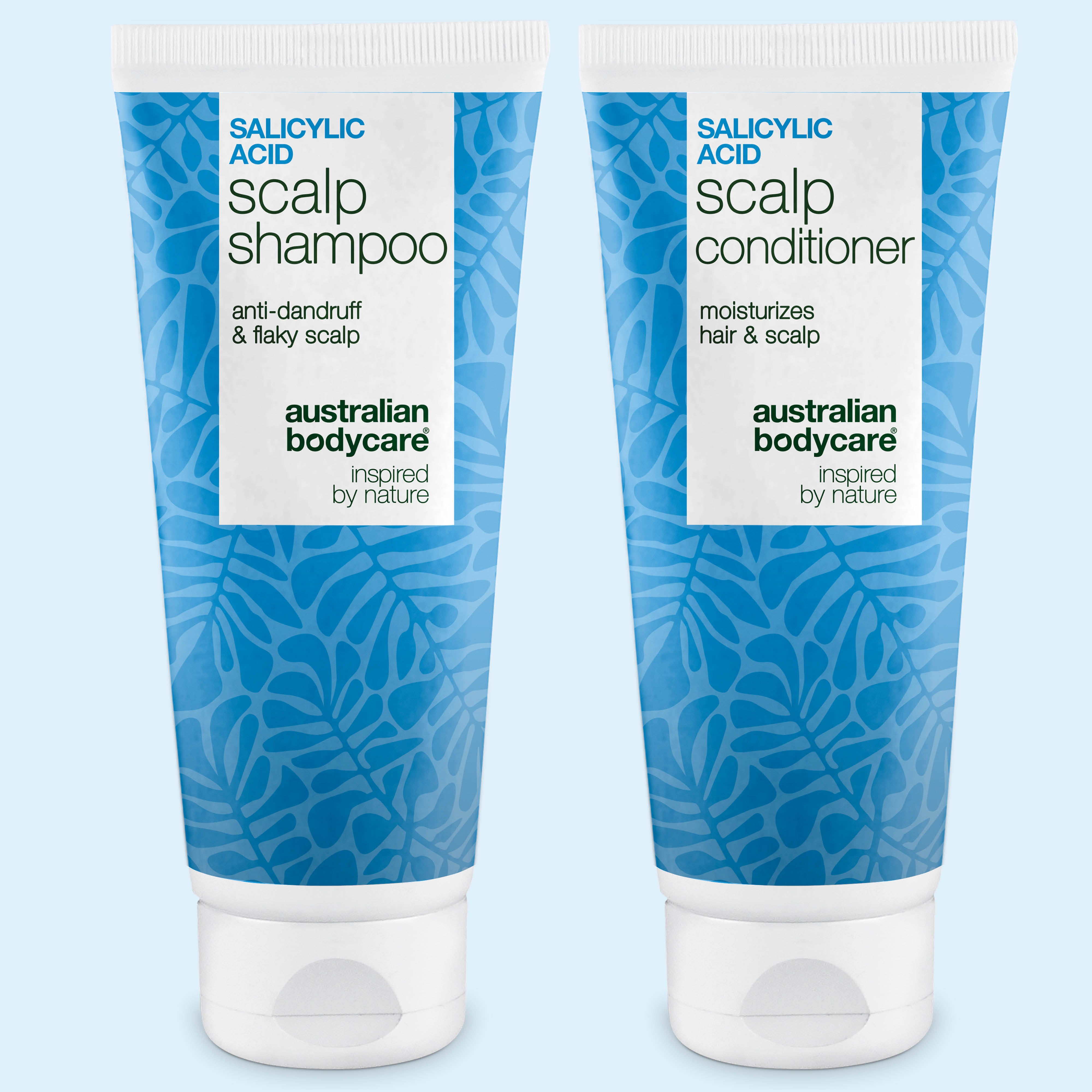 Pakke mod skæl og tør hovedbund med Salicylsyre scalp shampoo og balsam fra Australian Bodycare