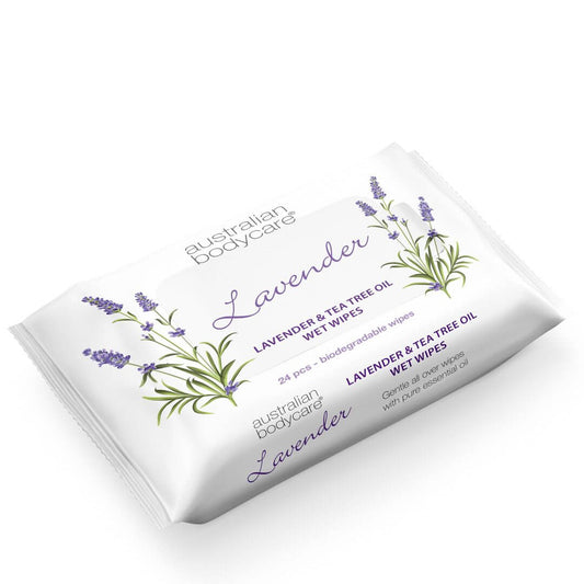 Vådservietter med Lavendel & Tea Tree Oil 24 stk. - Til rens og fugtpleje af ansigt og krop