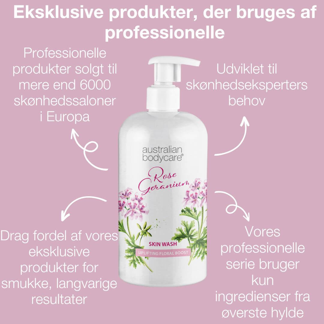 Professionel Rose Skin Wash — Dybderensende professionel showergel med Tea Tree Oil og Rose Geranium