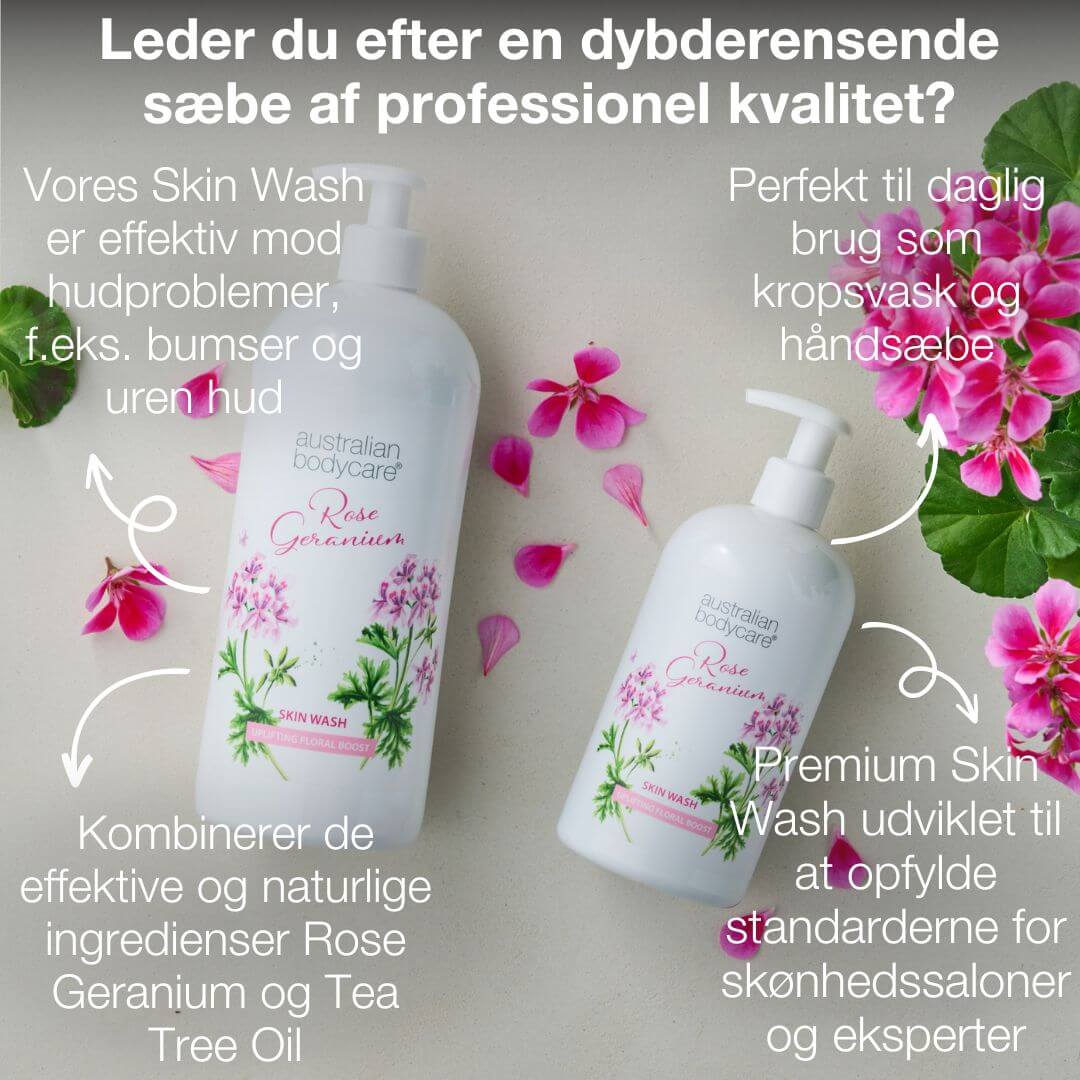 Professionel Rose Skin Wash — Dybderensende professionel showergel med Tea Tree Oil og Rose Geranium