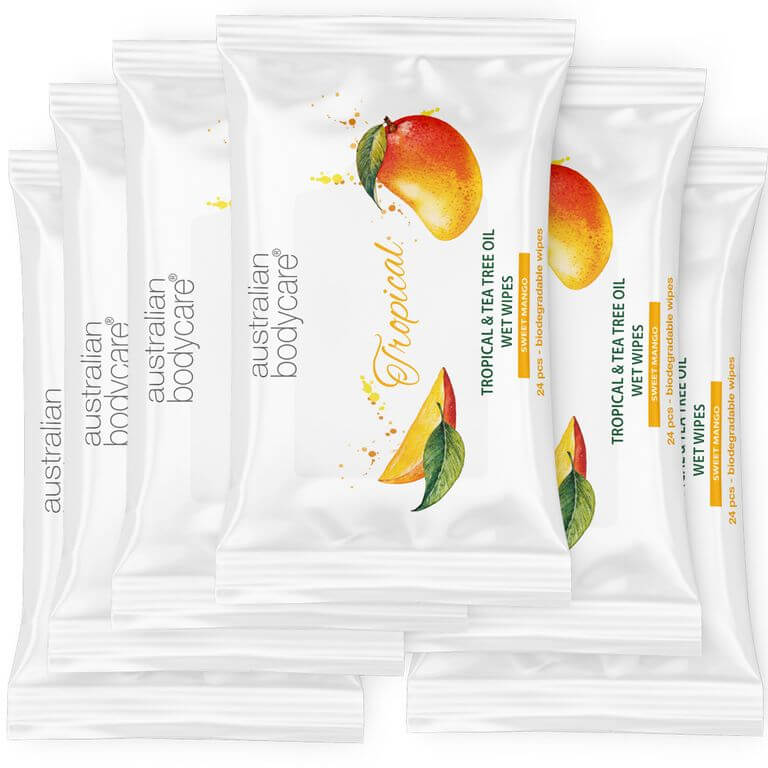 Tropical Vådservietter med Mango & Tea Tree Oil 24 stk. - Til daglig rens af krop og ansigt
