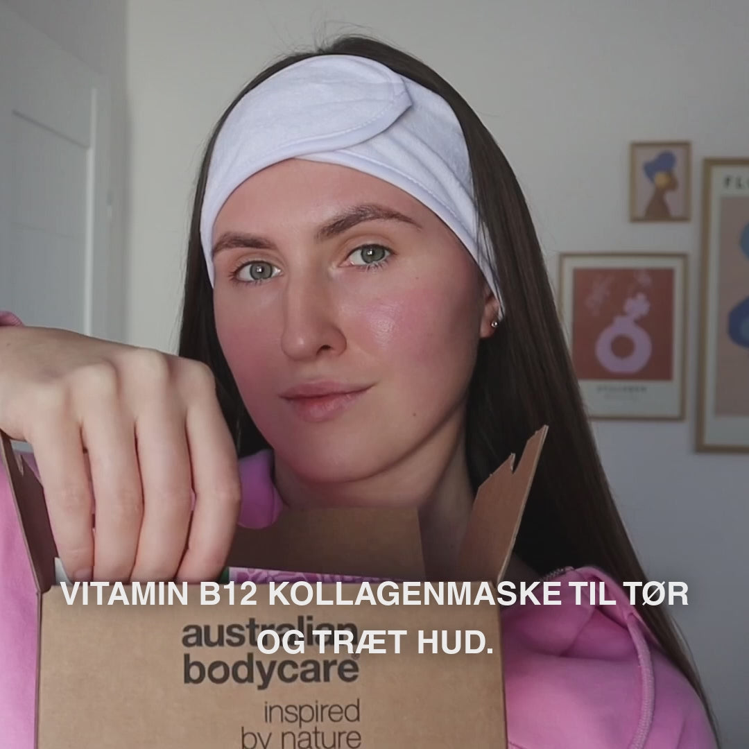 Vitamin B12 Kollagenmaske mod tør og træt hud — Vitamin B12 Kollagenmaske til tør og træt hud. Med B12, niacinamid, peptider, kollagen og hyaluronsyre for fugt, glød og fasthed.