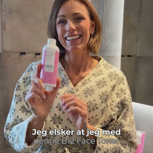 Lisbeth Østergård fortæller om og afprøver Australian Bodycares Ansigtstoner med B12 og 7% Glycolic Acid for jævn hudtone 