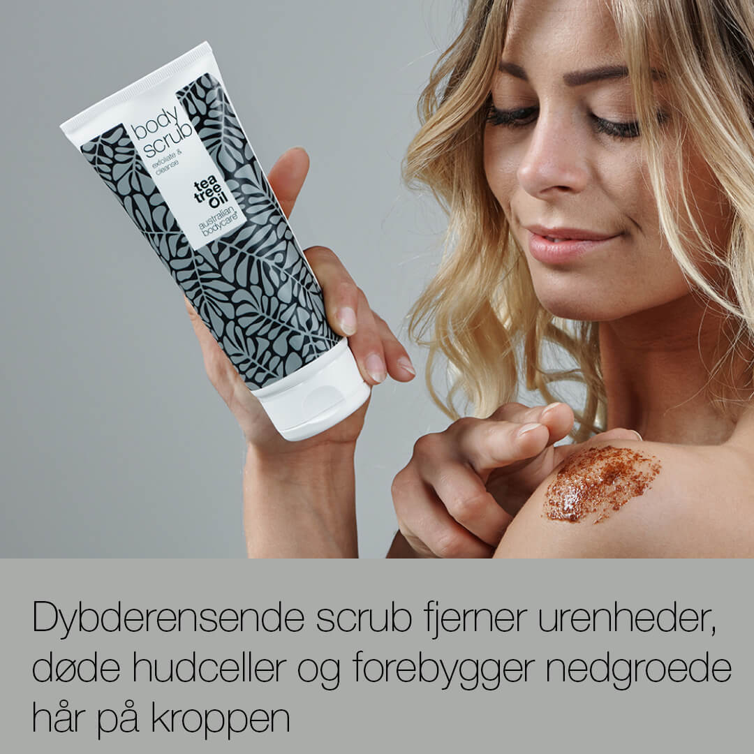 Body Scrub til bumser og uren hud på kroppen — Eksfoliering med 100% naturlig Tea Tree Oil - Også til intim brug