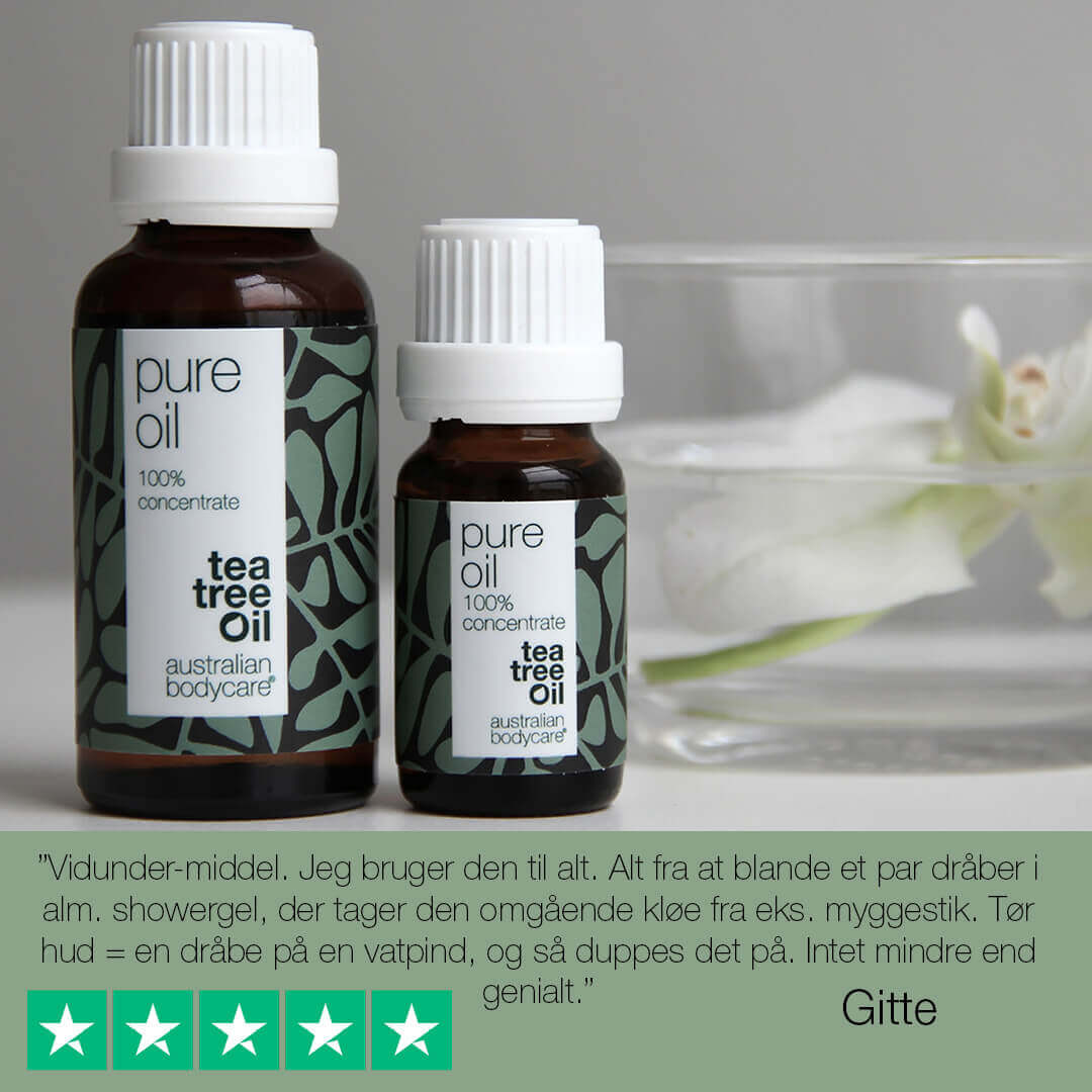 Koncentreret Tea Tree Oil til hudproblemer —  100% naturlig og ufortyndet Tea Tree Oil fra Australien