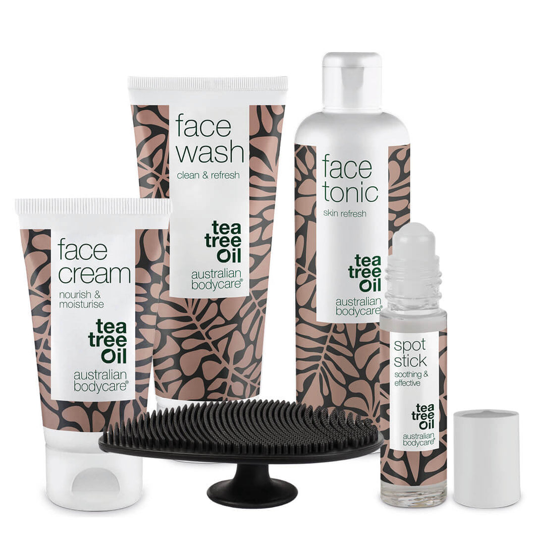 Ansigtspakke med face scrubber - 5–pak til daglig rens af uren hud med bumser