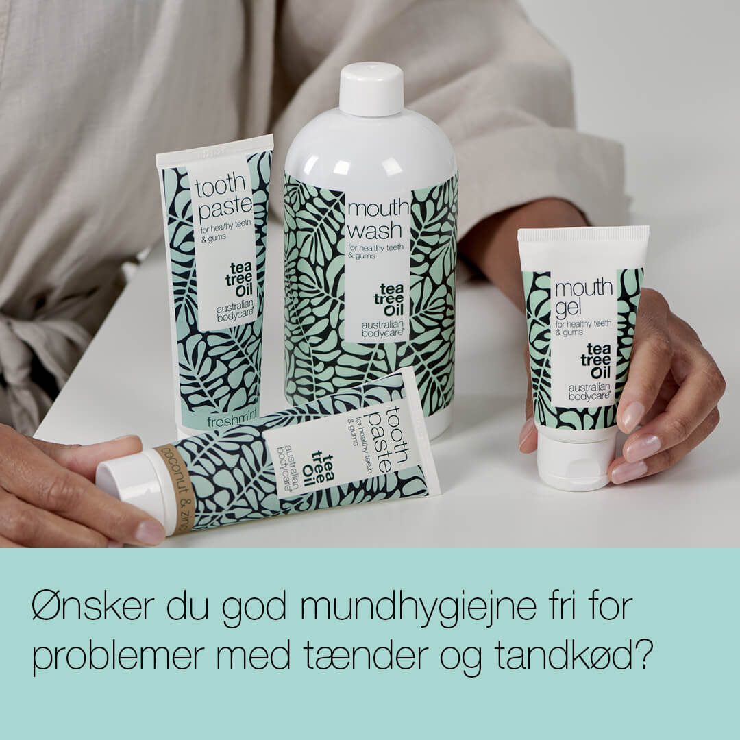 XL Mundpakken med Tea Tree Oil mundprodukter — 10 mundprodukter til pleje ved paradentose, svamp og blødende tandkød